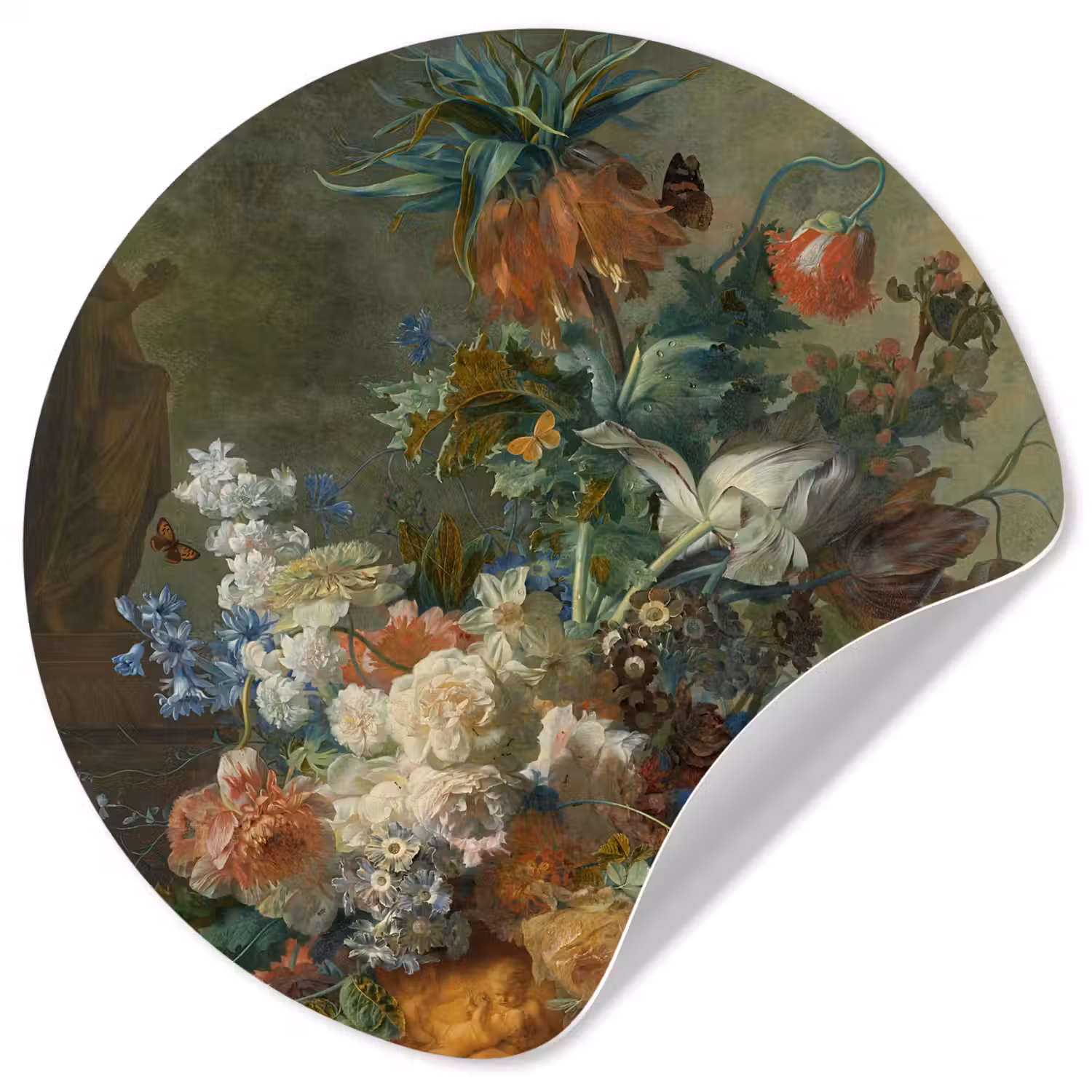 Stilleven met bloemen - Schilderij van Jan van Huysum Wandcirkel behangsticker klein -3d
