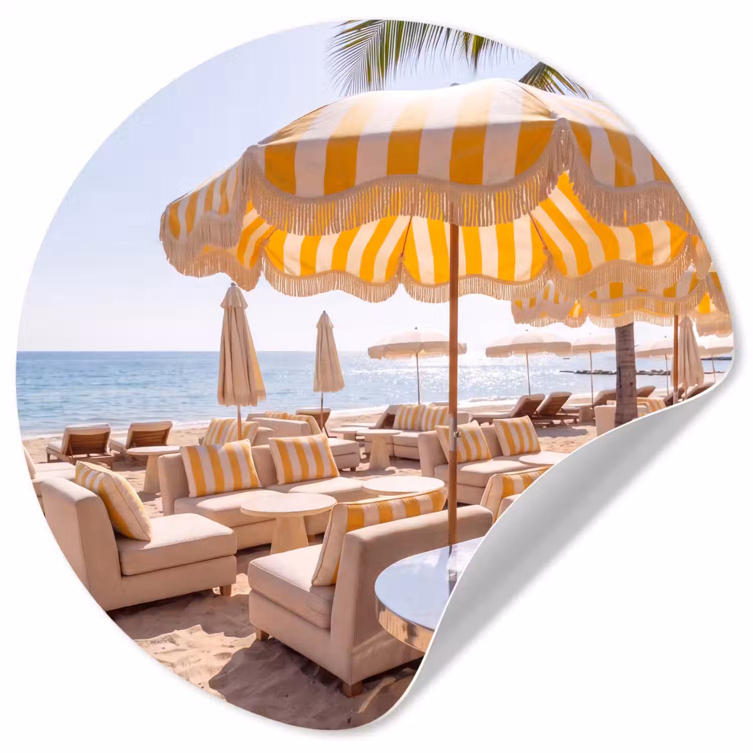 Strand - Ligbedden - Vakantie - Modern - Geel Wandcirkel behangsticker klein -3d