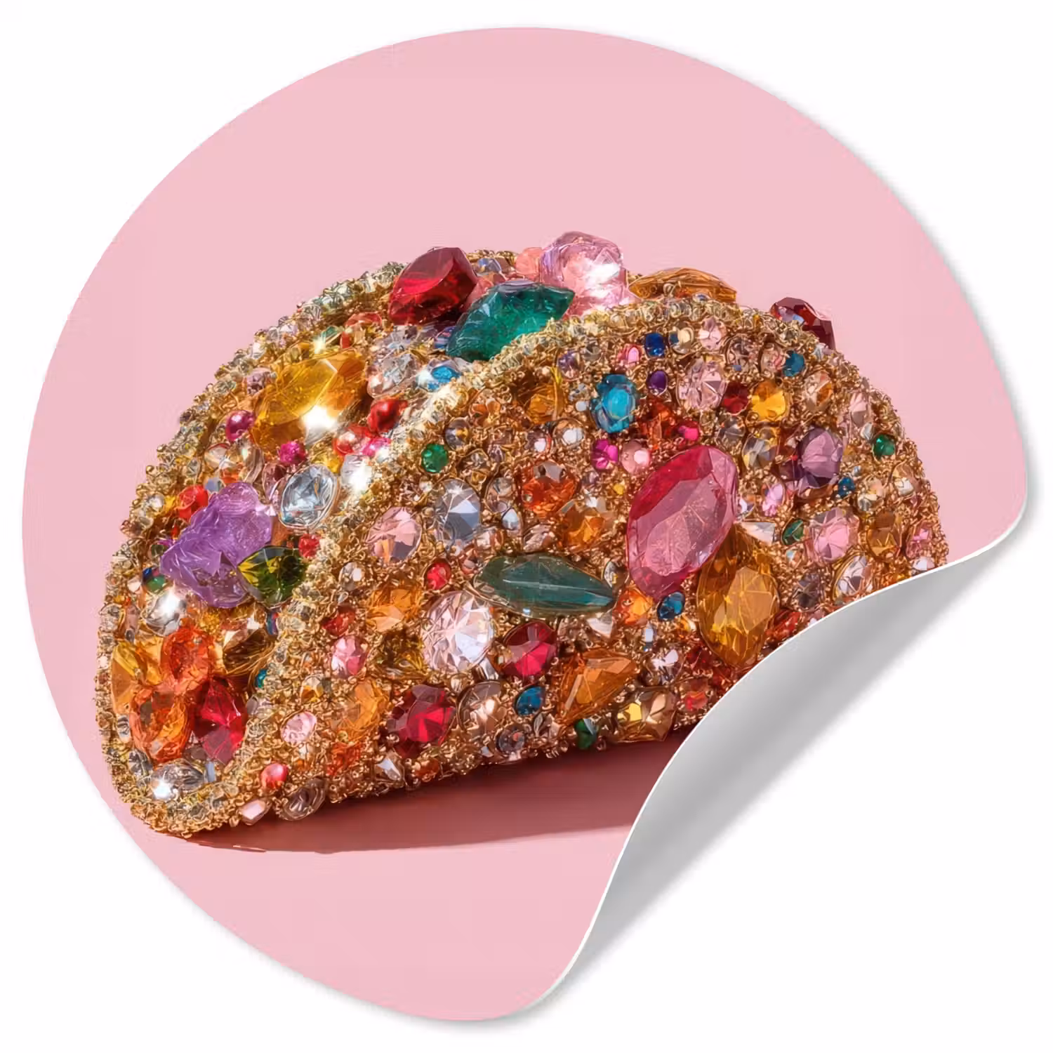 Taco - Kleurrijk - Edelstenen - Goud Wandcirkel behangsticker klein -3d