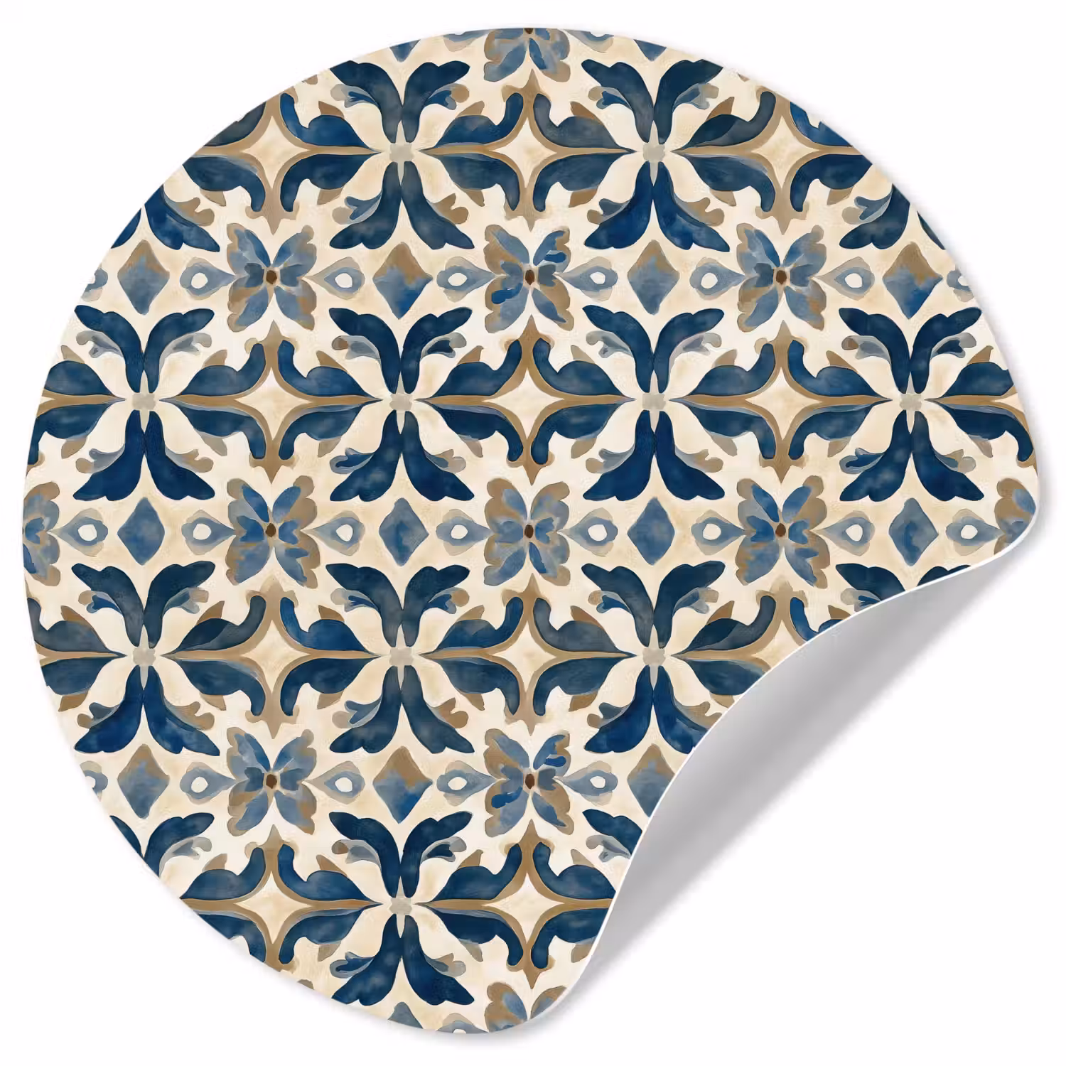 Tegel - Patroon - Blauw - Beige Wandcirkel behangsticker klein 186 -3d