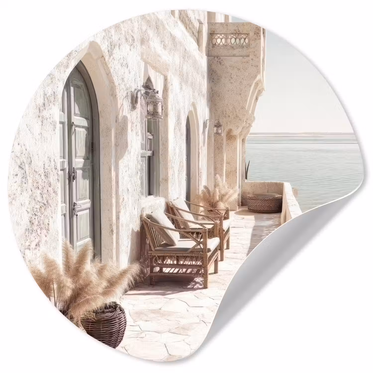Terras - Stoelen - Strand - Beige Wandcirkel behangsticker klein -3d