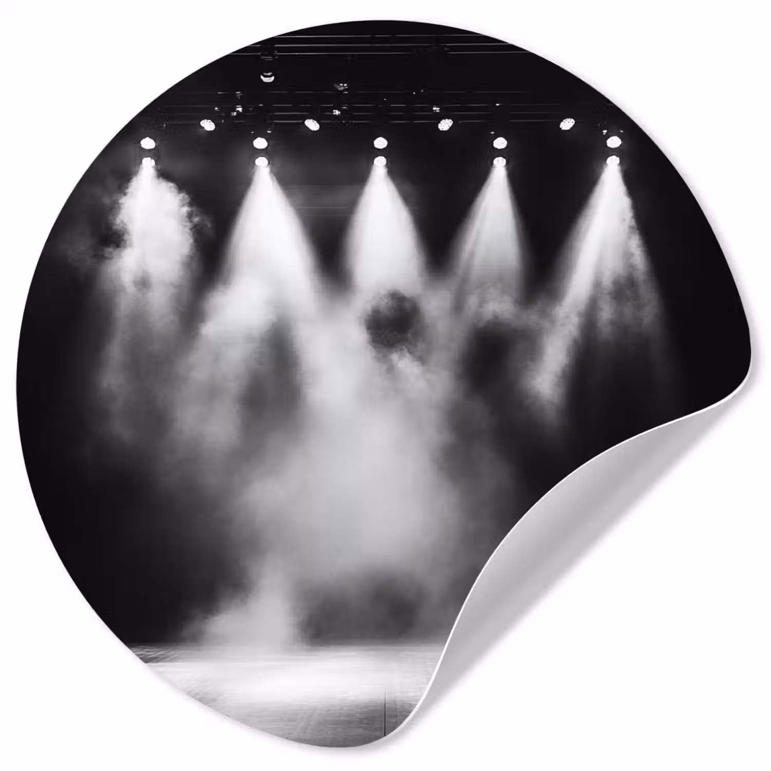 Theaterzaal - Mist - Spotlights - Zwart Wandcirkel behangsticker klein -3d