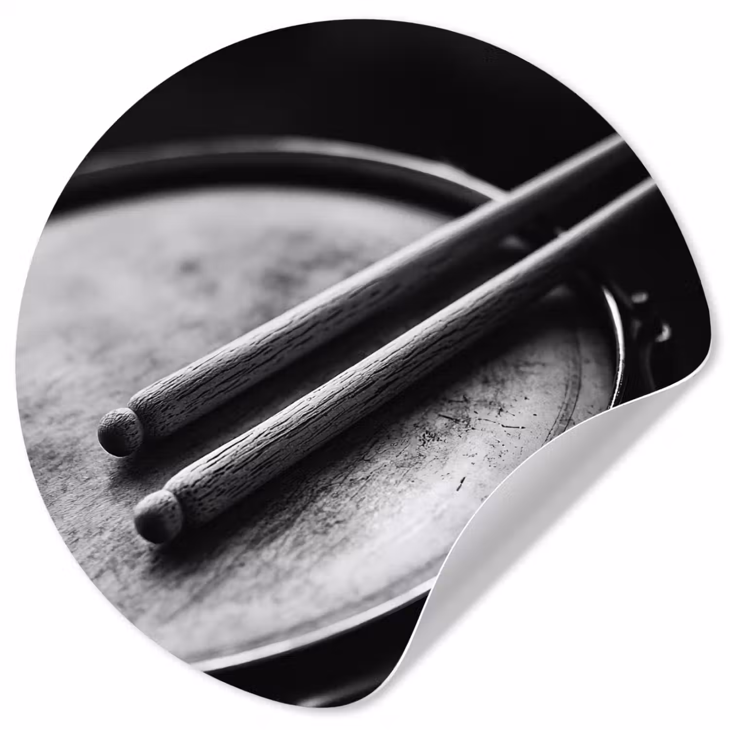 Trommel - Close-up - Drumstokken - Zwart Wandcirkel behangsticker klein -3d