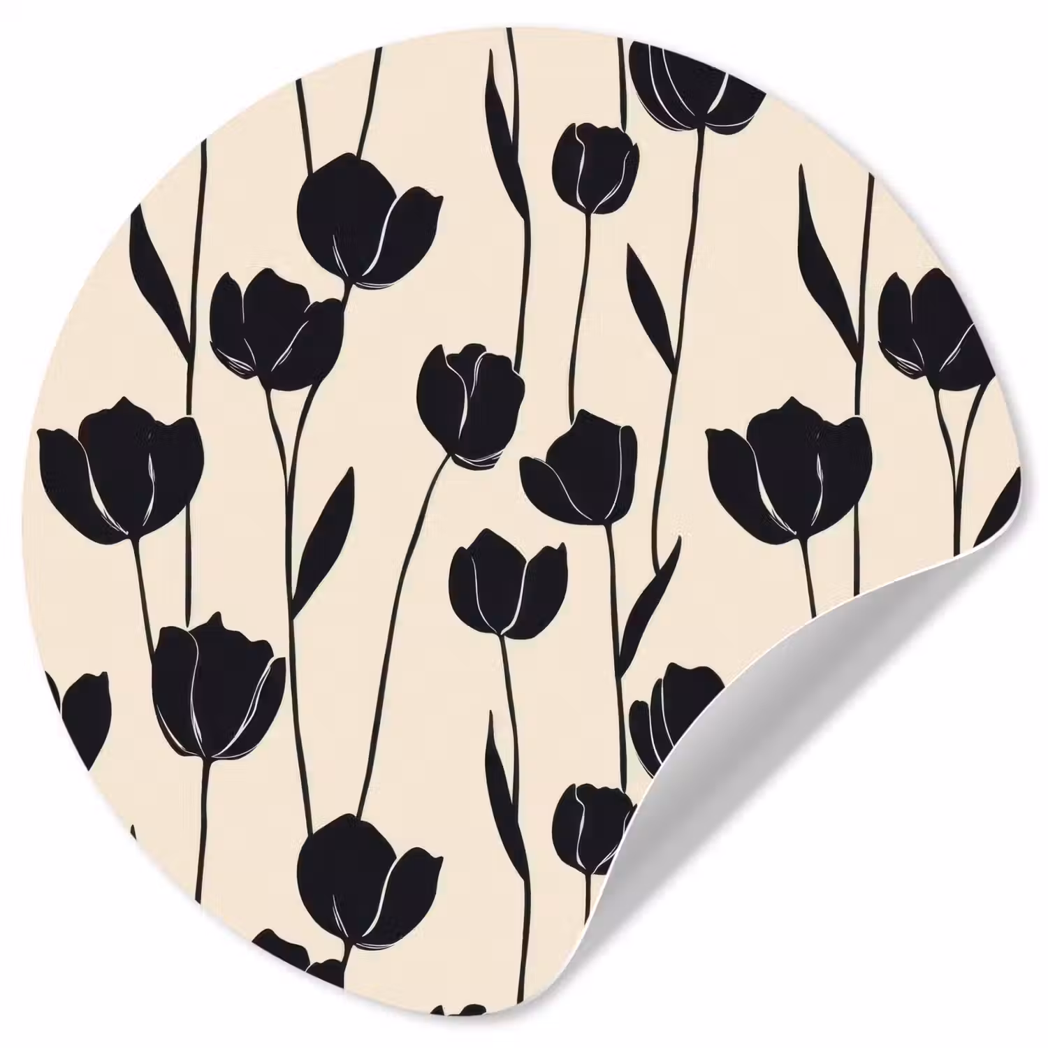 Tulpen - Patroon - Zwart Wandcirkel behangsticker klein 186 -3d