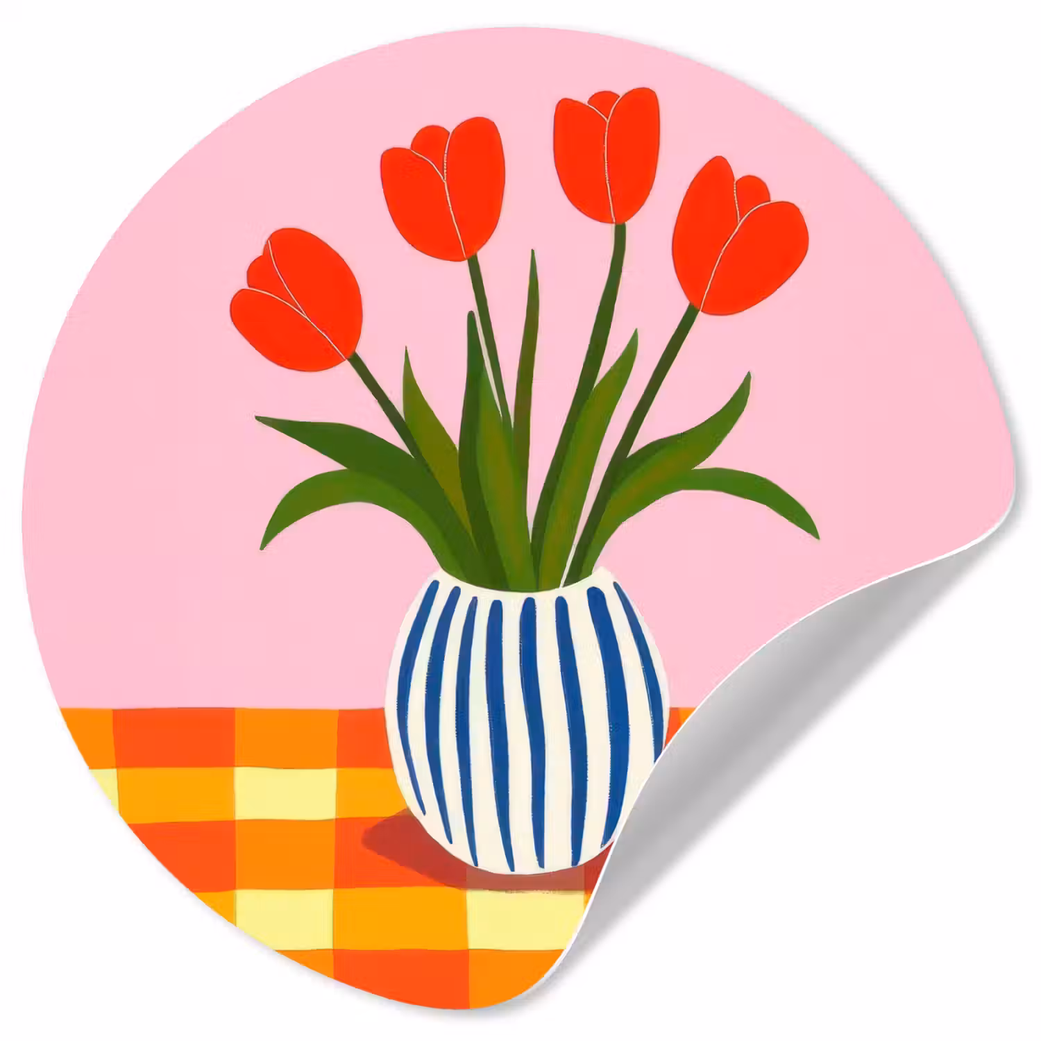 Tulpen - Roze - Vaas Wandcirkel behangsticker klein -3d