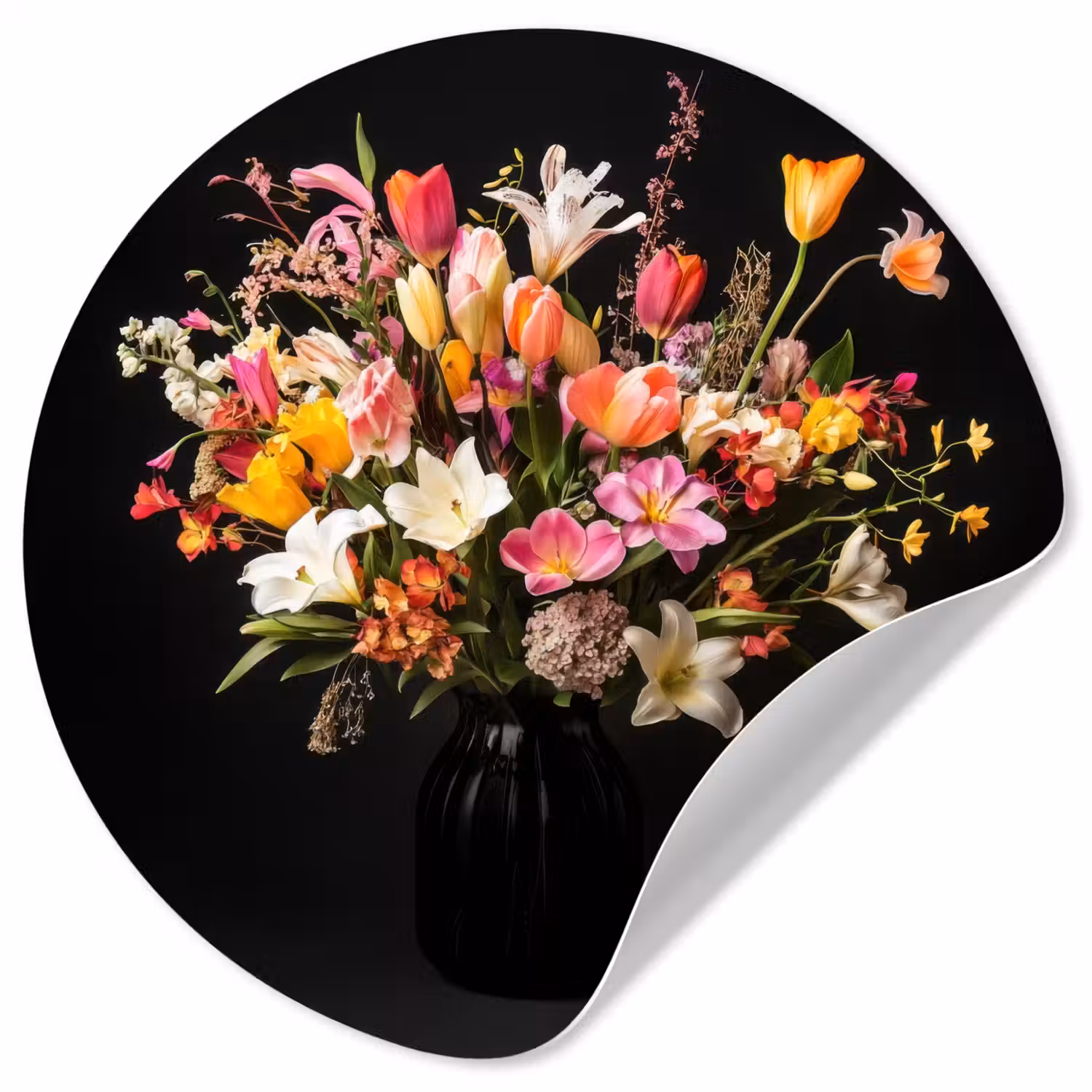 Vaas - Bloemen - Tulpen Wandcirkel behangsticker klein -3d