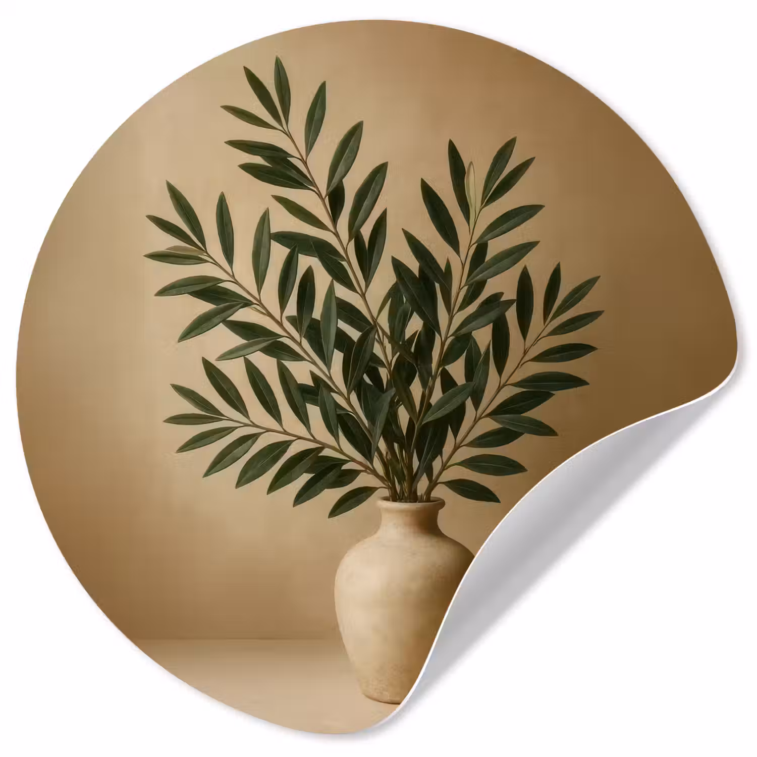 Vaas - Olijftakken - Bladeren - Beige Wandcirkel behangsticker klein -3d