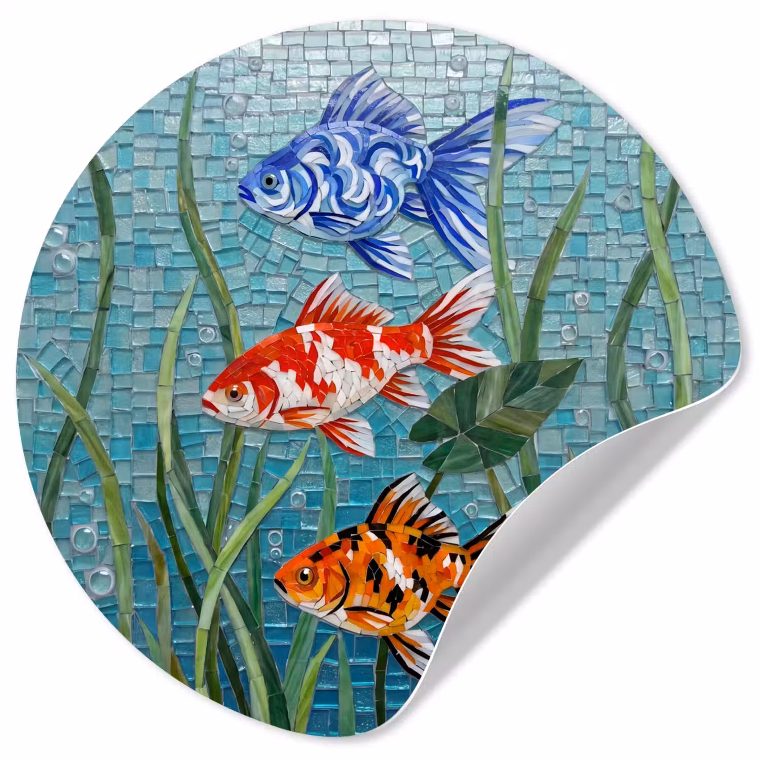 Vis - Mozaïek - Onderwater - Kleurrijk - Dieren Wandcirkel behangsticker klein -3d