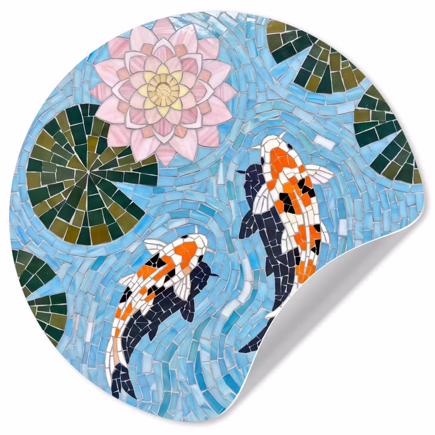 Vis - Water - Natuur - Mozaïek - Blauw Wandcirkel behangsticker klein -3d