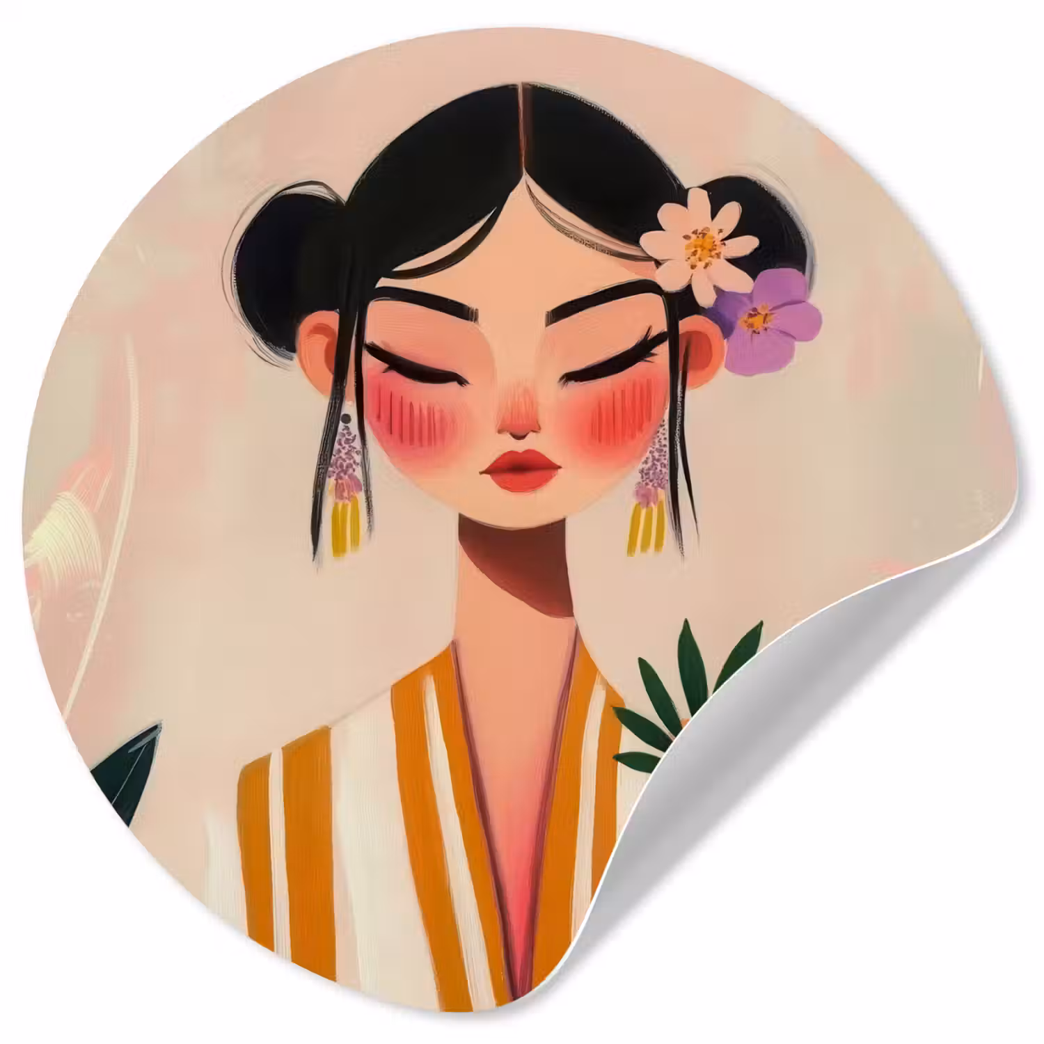 Vrouw - Bloemen - Pastel Wandcirkel behangsticker klein -3d