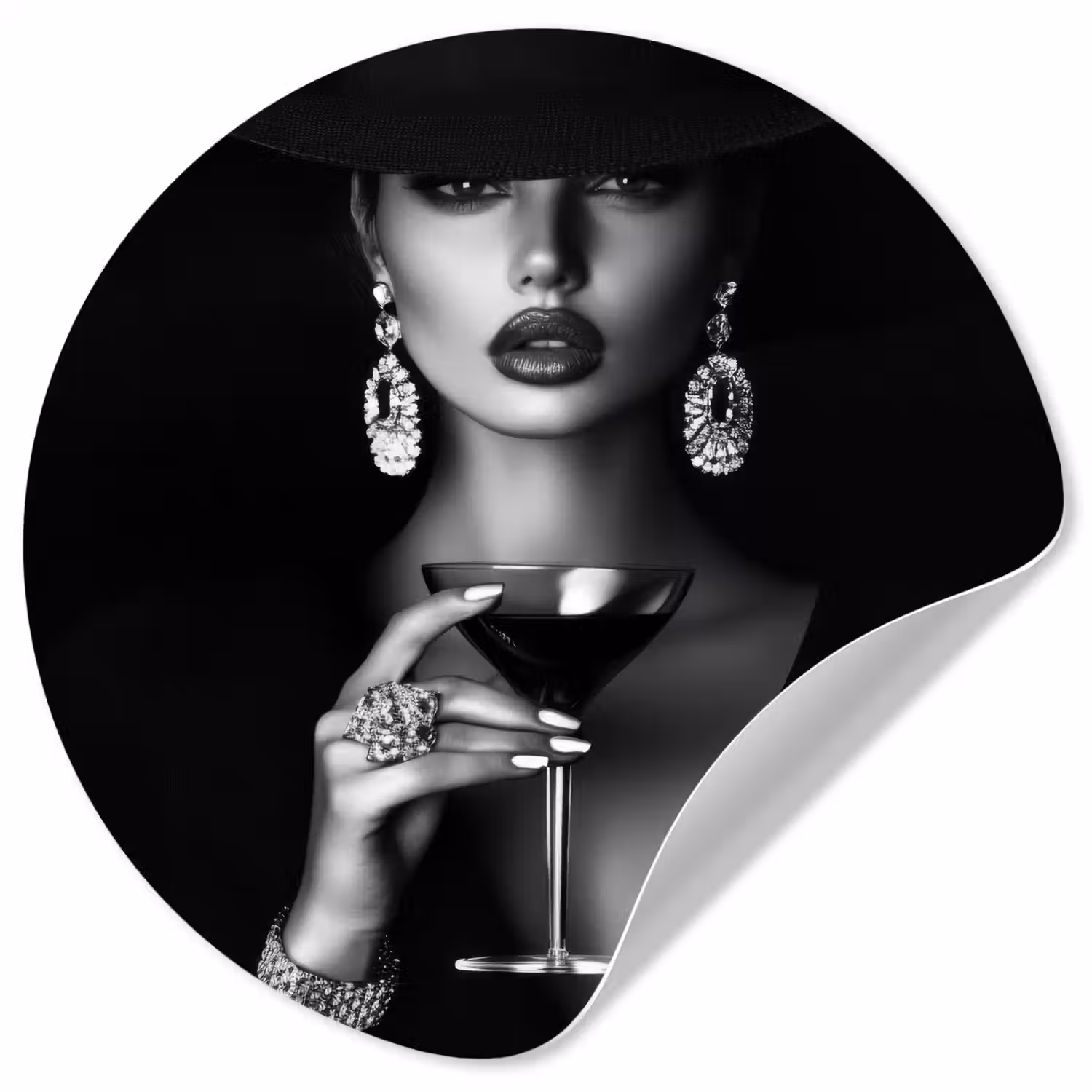 Vrouw - Cocktail - Chic Wandcirkel behangsticker klein -3d