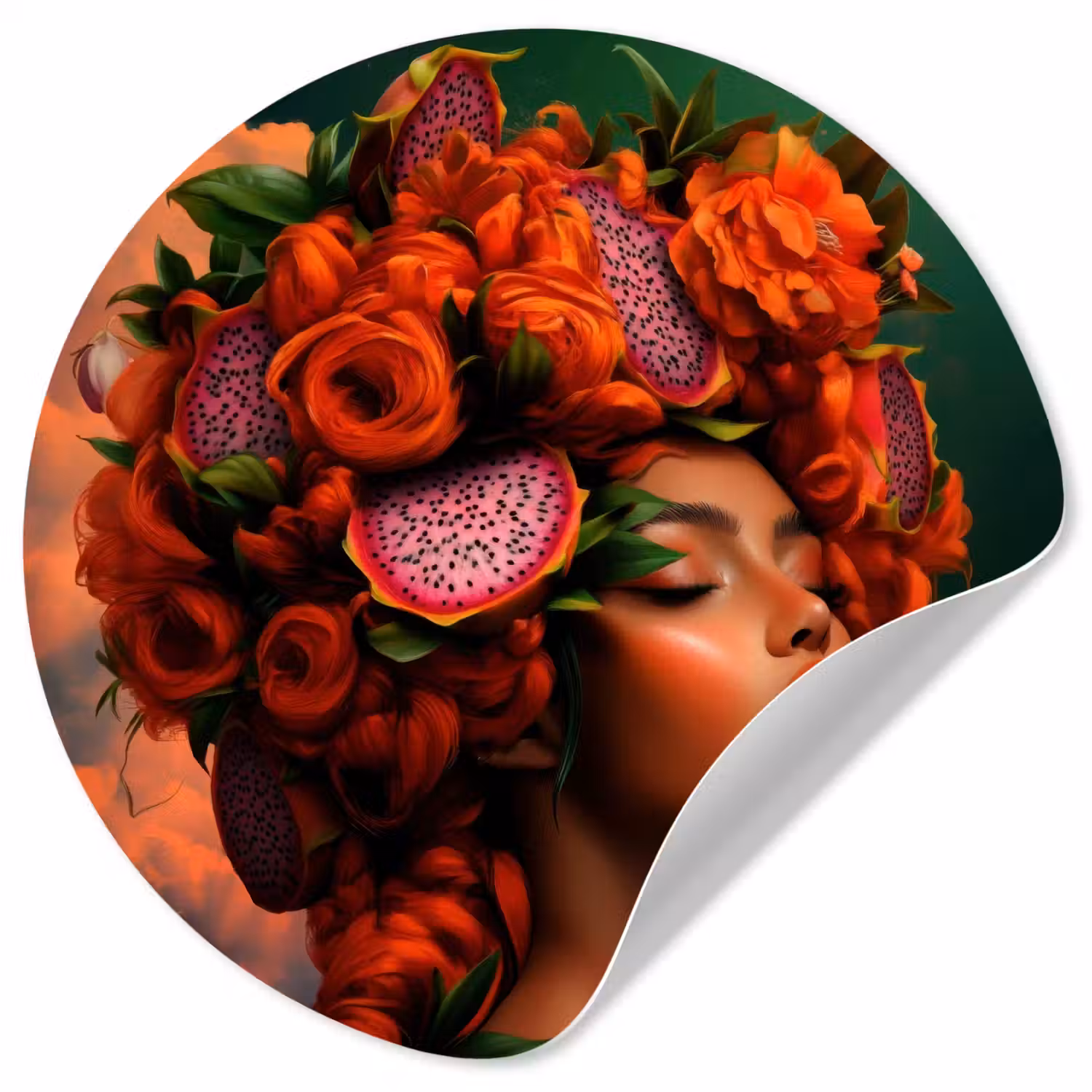 Vrouw - Drankenfruit - Rozen Wandcirkel behangsticker klein -3d