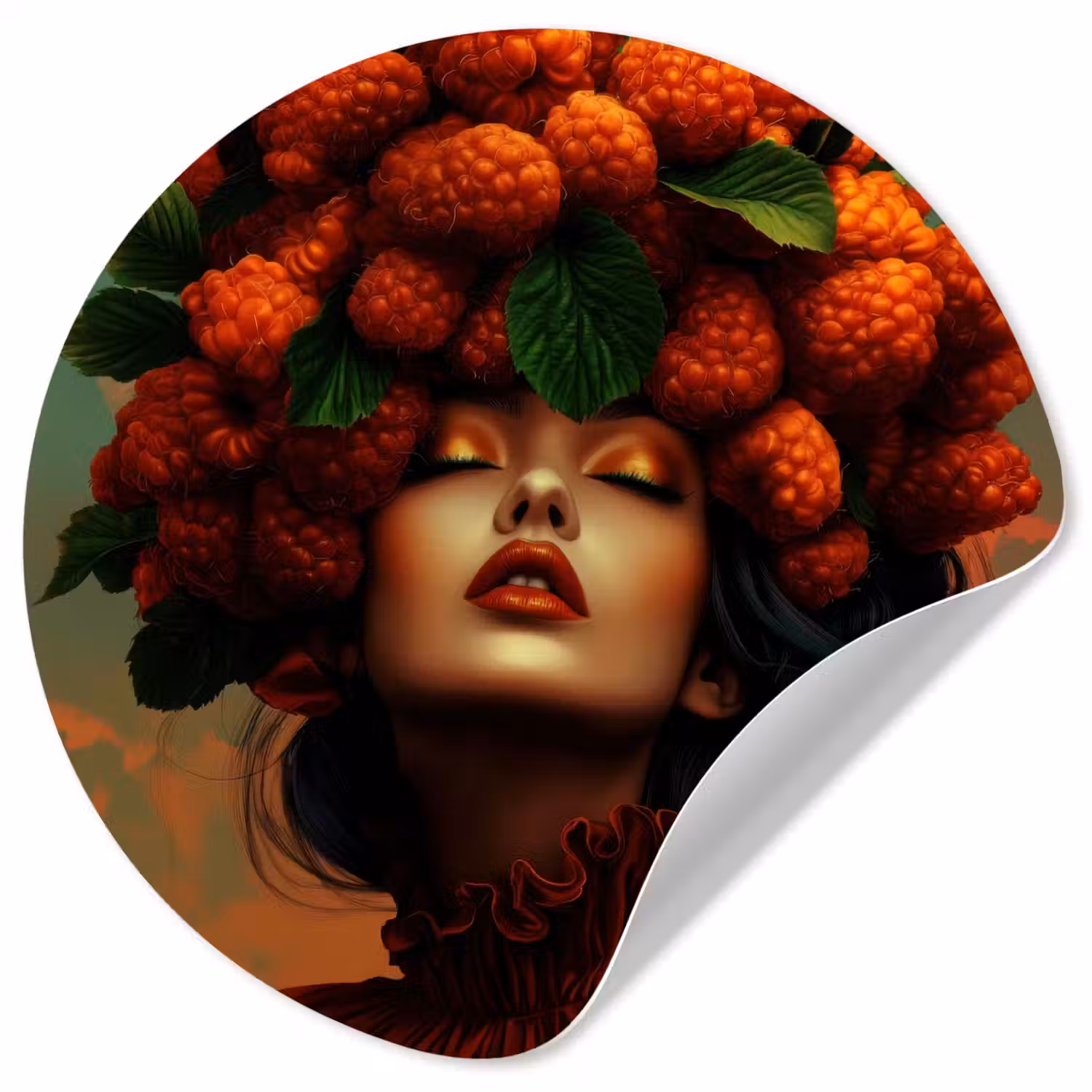 Vrouw - Frambozen - Bladeren Wandcirkel behangsticker klein -3d