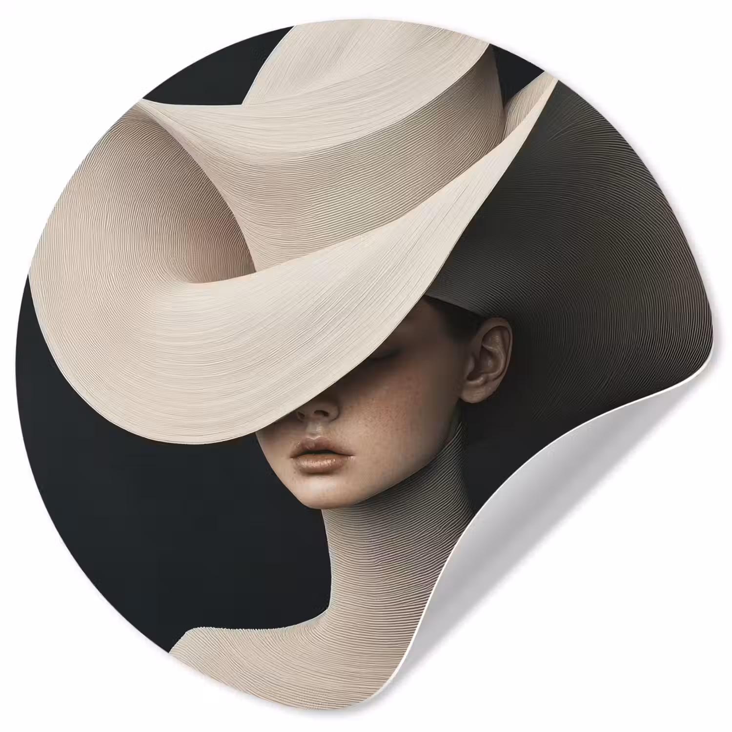 Vrouw - Golvende - Hoed Wandcirkel behangsticker klein -3d