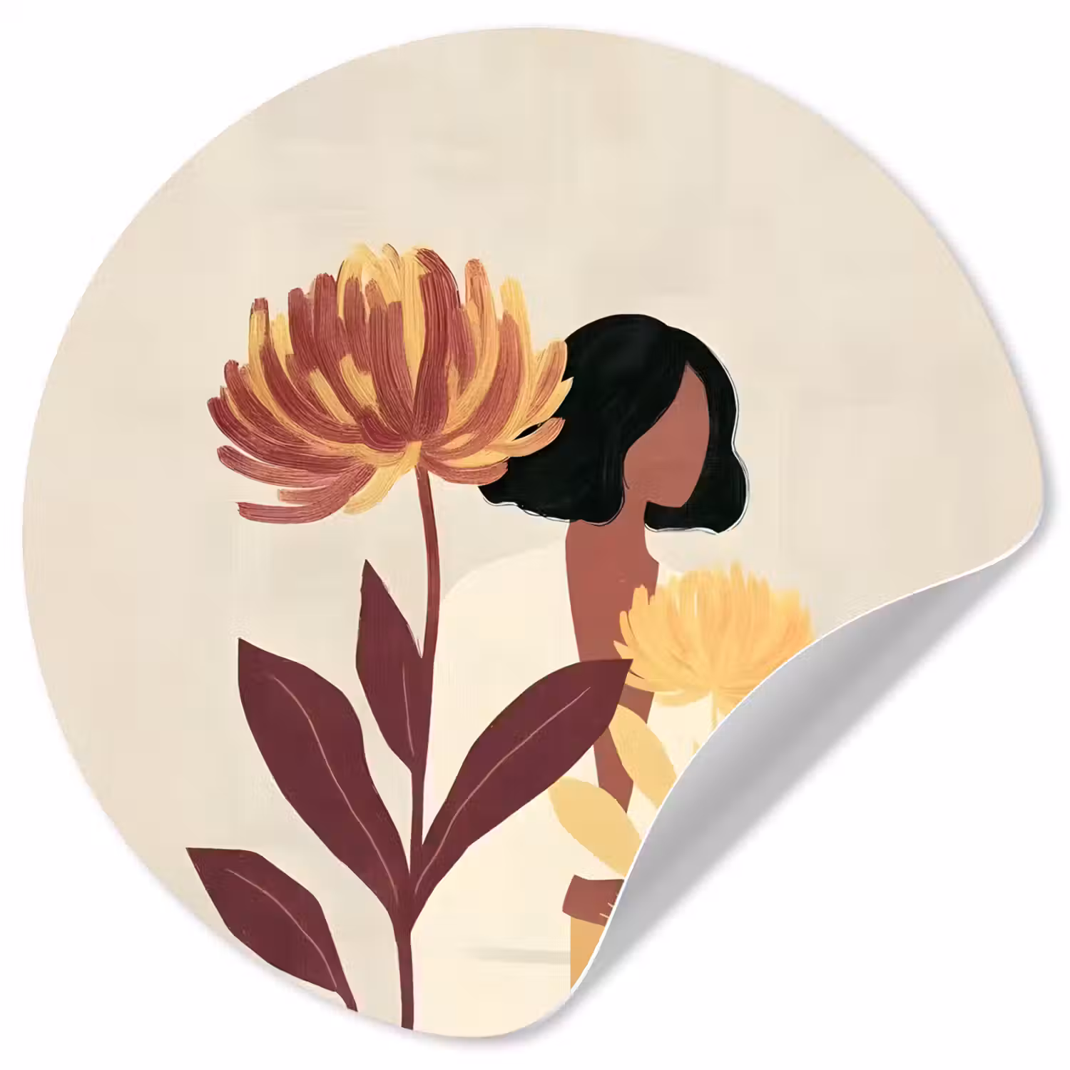 Vrouw - Minimalistisch - Bloem Wandcirkel behangsticker klein -3d