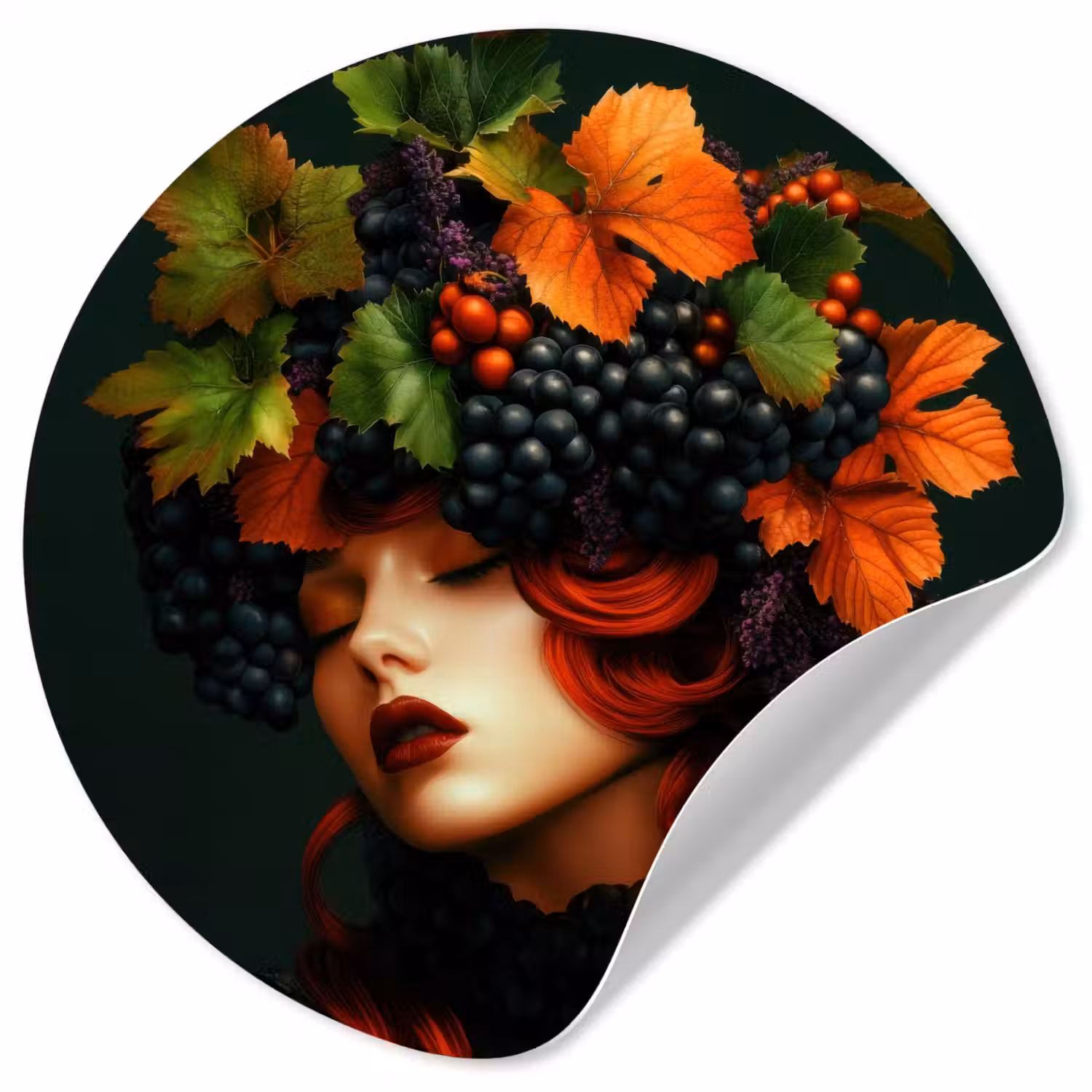 Vrouw - Rood - Groen - Druiven Wandcirkel behangsticker klein -3d