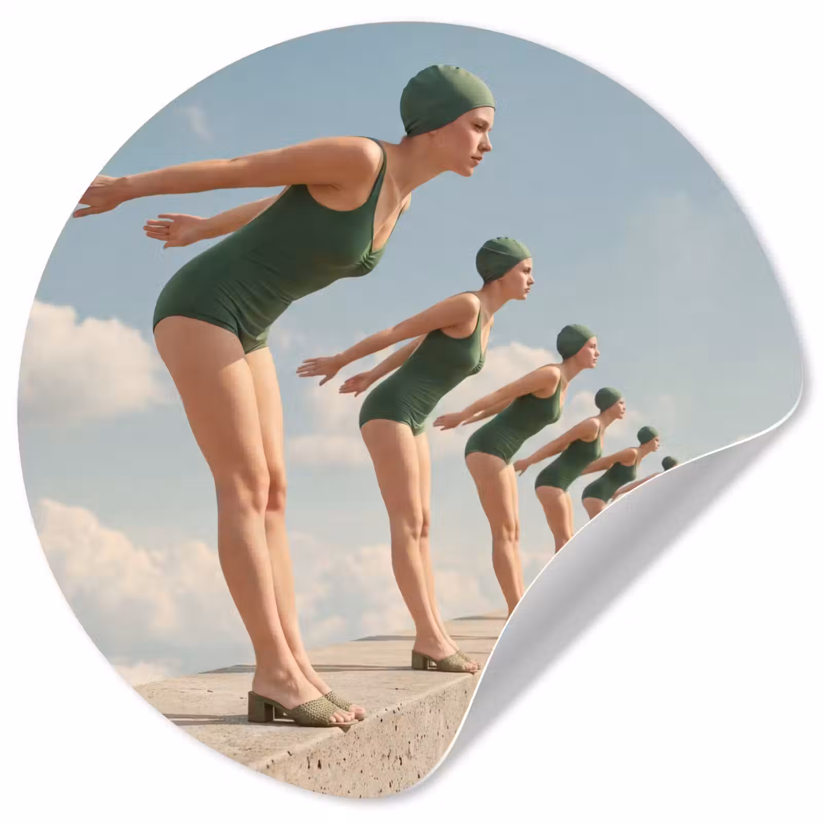Behangcirkel - Vrouwen - Duikhouding - Wolken - Vrouwen - Duikhouding - Wolken Wandcirkel behangsticker klein