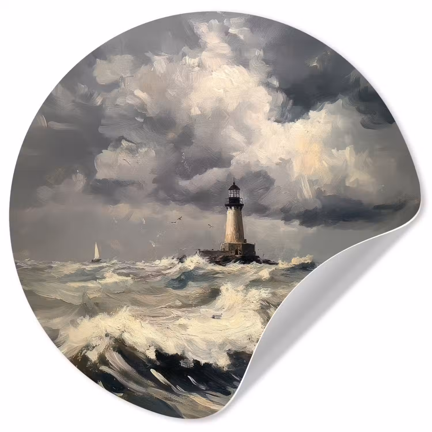 Vuurtoren - Golven - Storm Wandcirkel behangsticker klein -3d