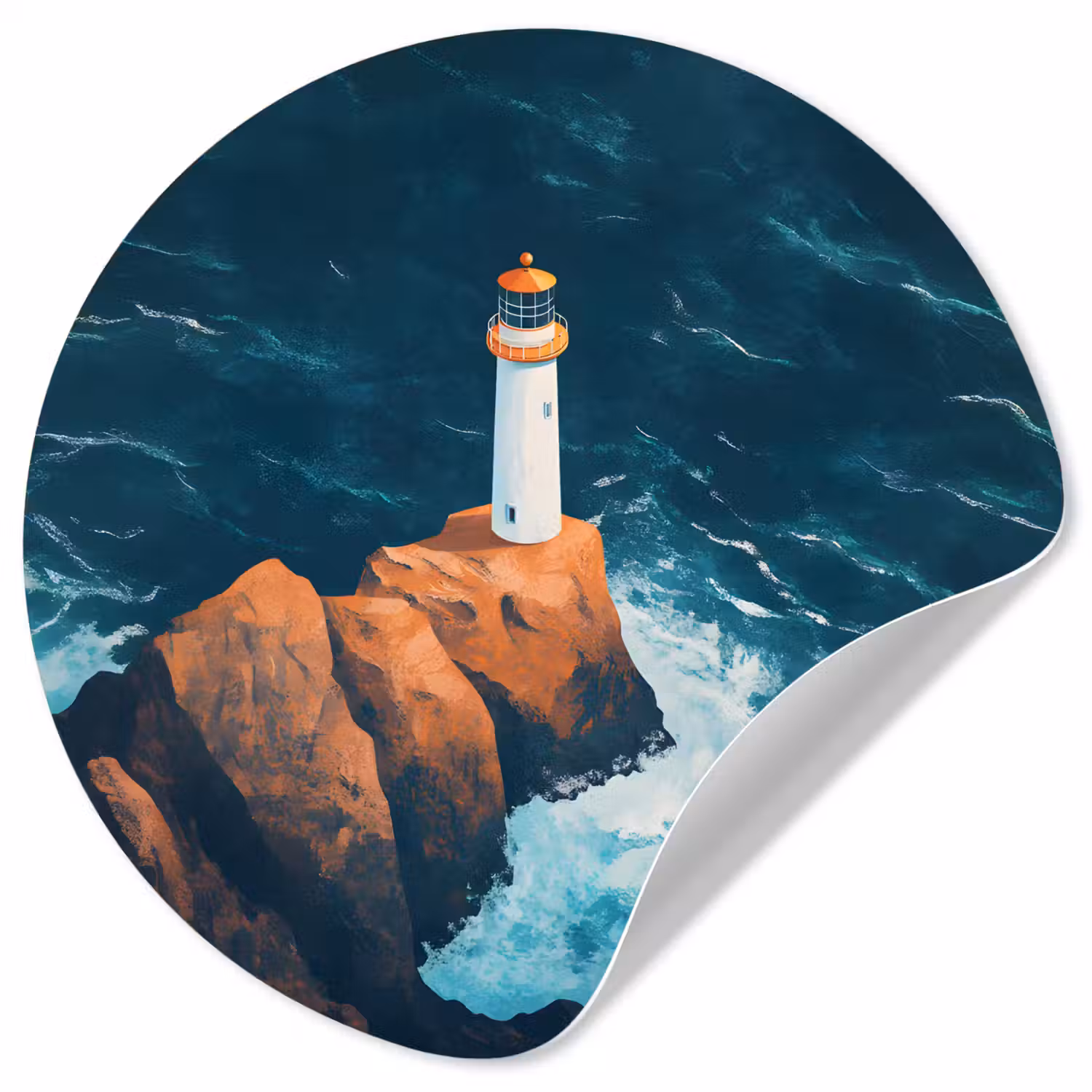 Vuurtoren - Rots - Zee - Golven Wandcirkel behangsticker klein -3d