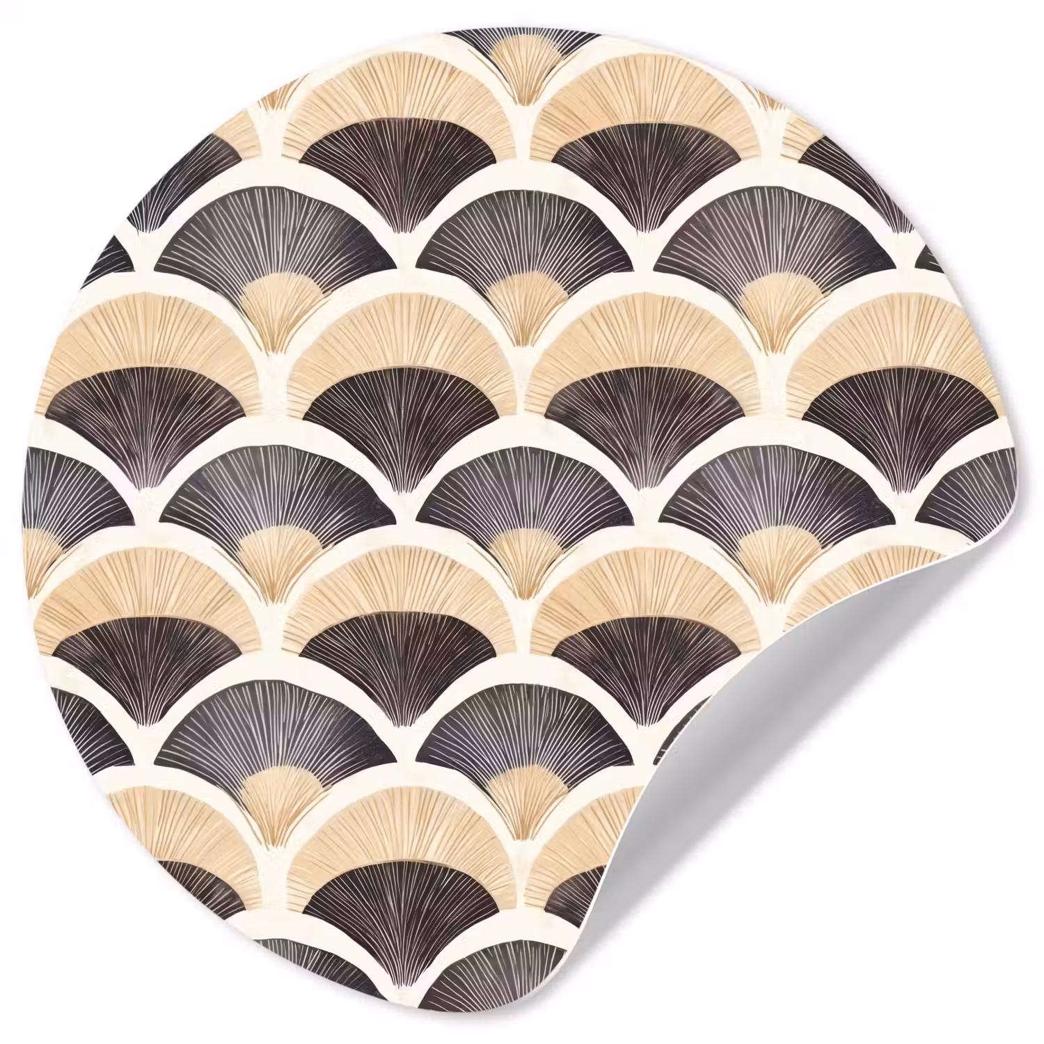 Waaier - Patroon - Zwart - Beige Wandcirkel behangsticker klein 186 -3d