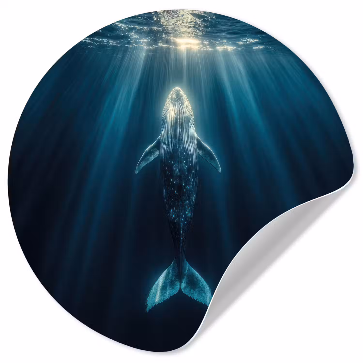Walvis - Water - Zonnestralen - Blauw Wandcirkel behangsticker klein -3d