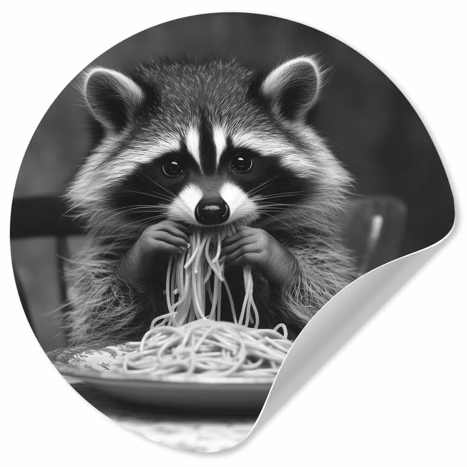 Wasbeer - Cute - Pasta - Tafelkleed - Zwart - Wit Wandcirkel behangsticker klein -3d