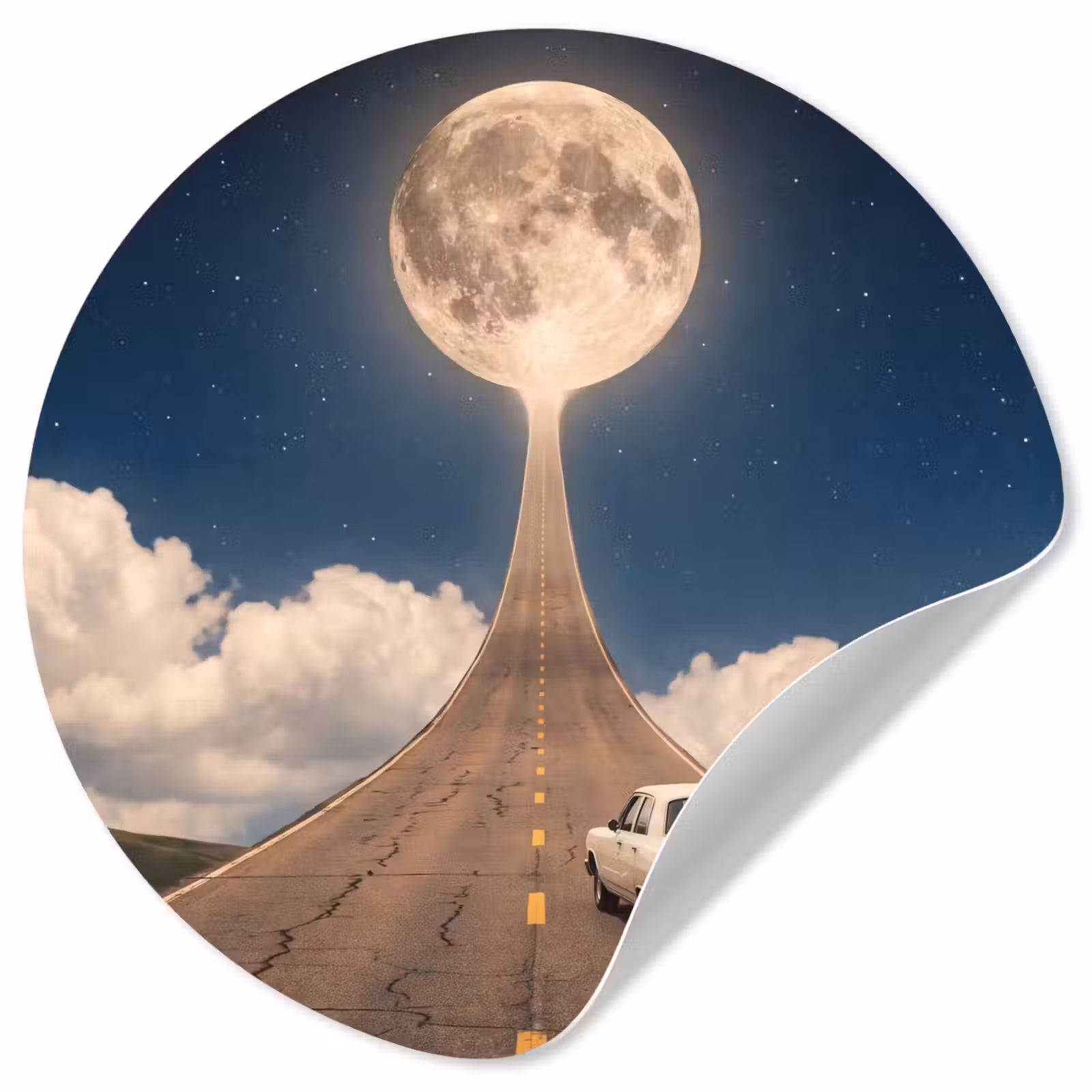Behangcirkel - Weg - Maan - Nacht - Weg - Maan - Nacht Wandcirkel behangsticker klein