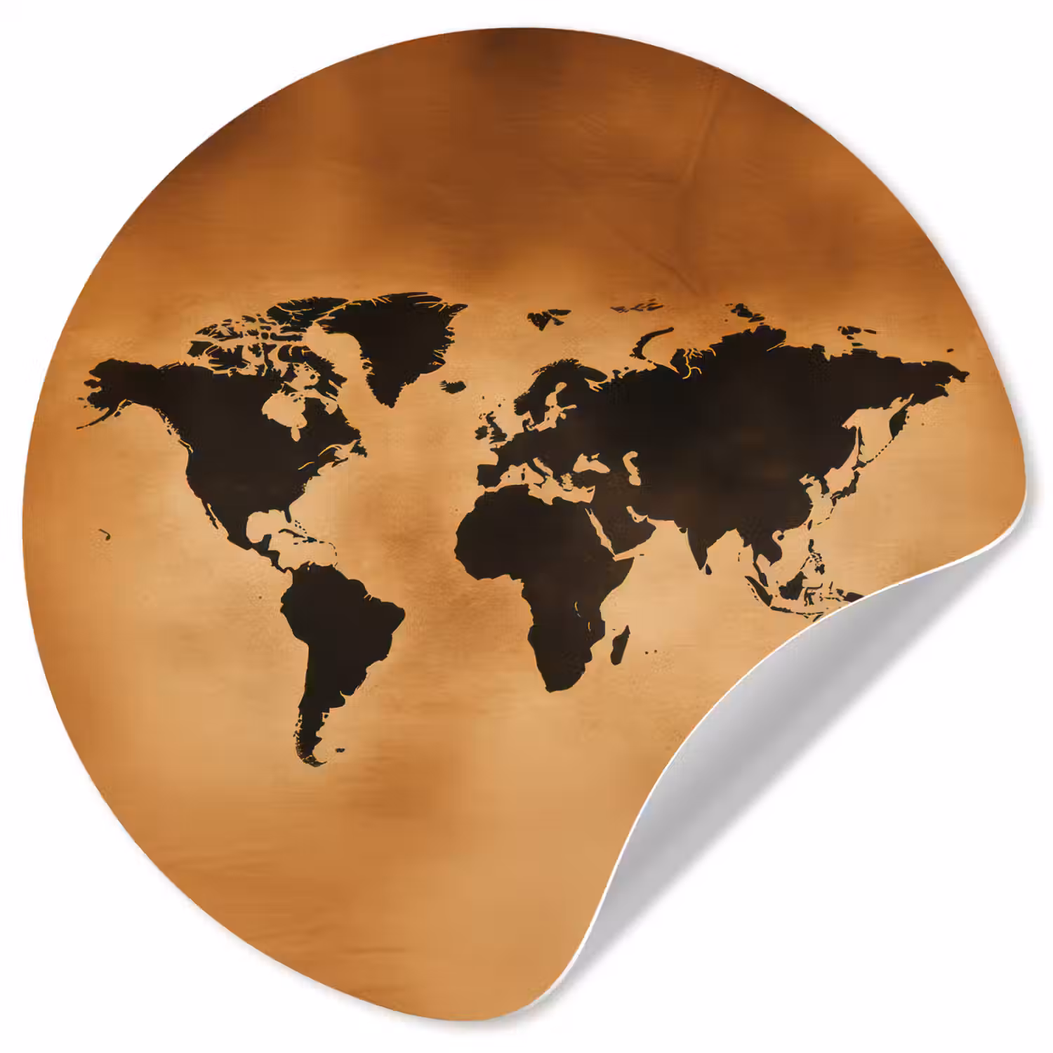 Wereldkaart - Bruin - Kaart Wandcirkel behangsticker klein -3d