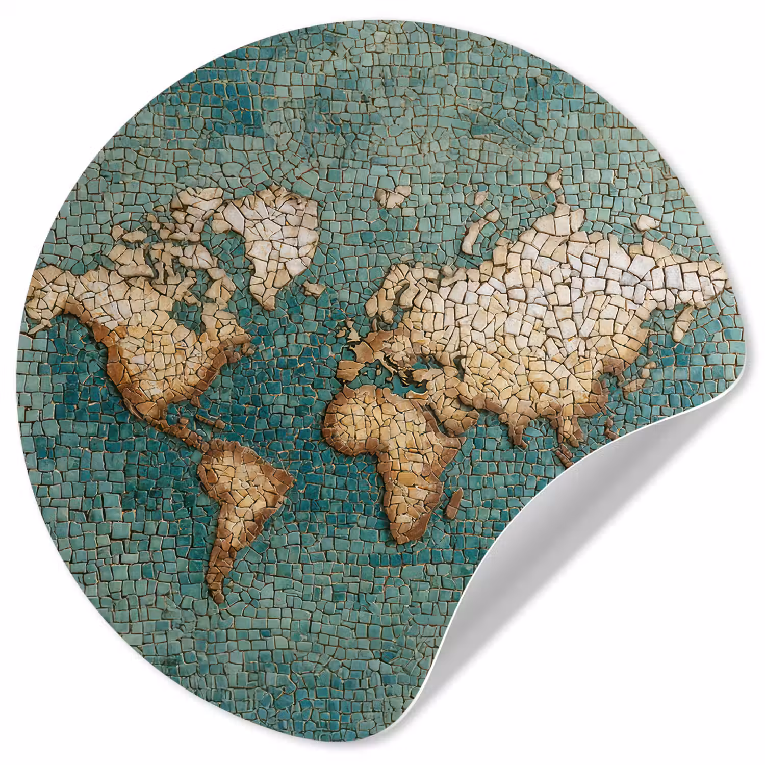 Wereldkaart - Gebroken tegels - Mozaïek Wandcirkel behangsticker klein -3d