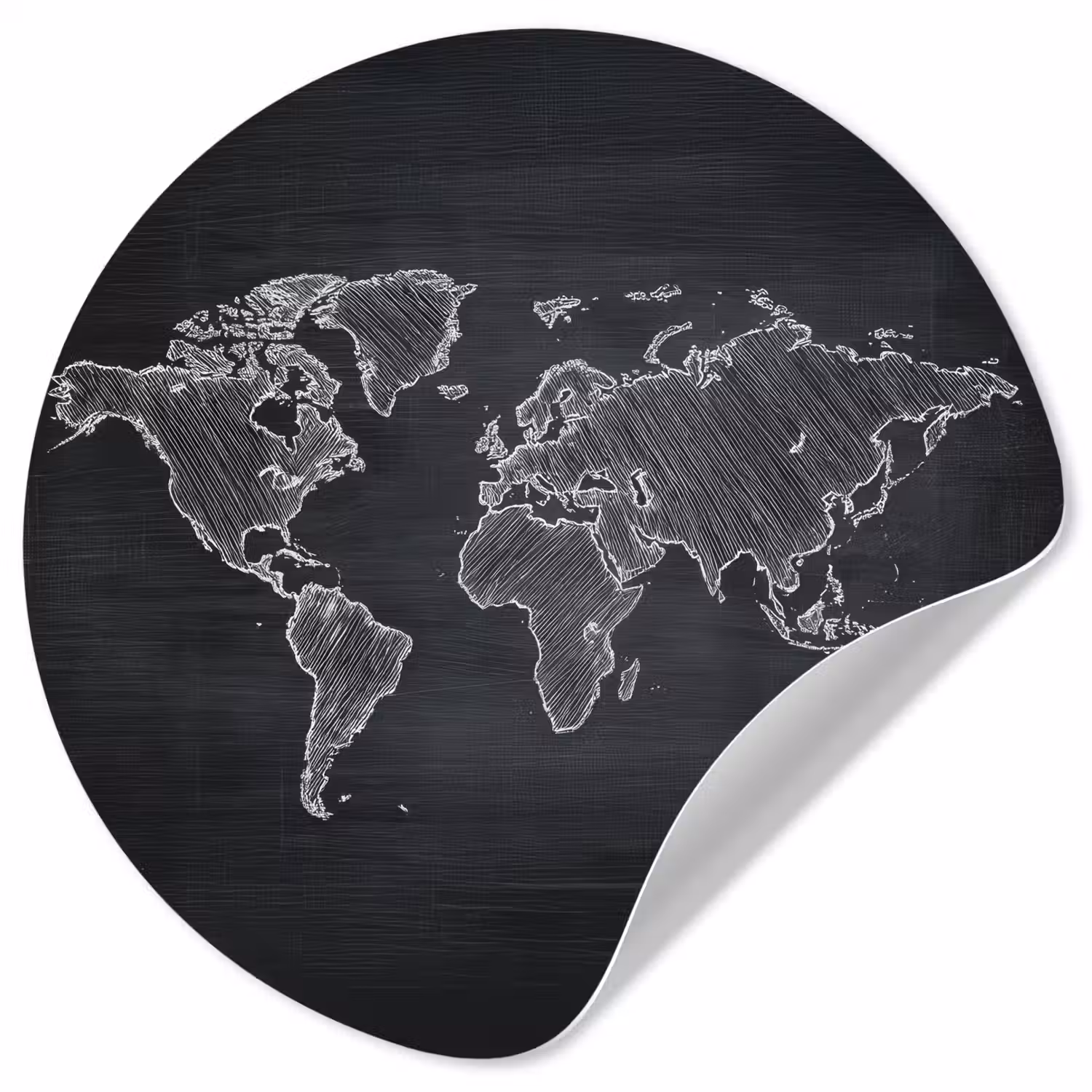 Wereldkaart - Krijt - Zwart - minimalistisch Wandcirkel behangsticker klein -3d