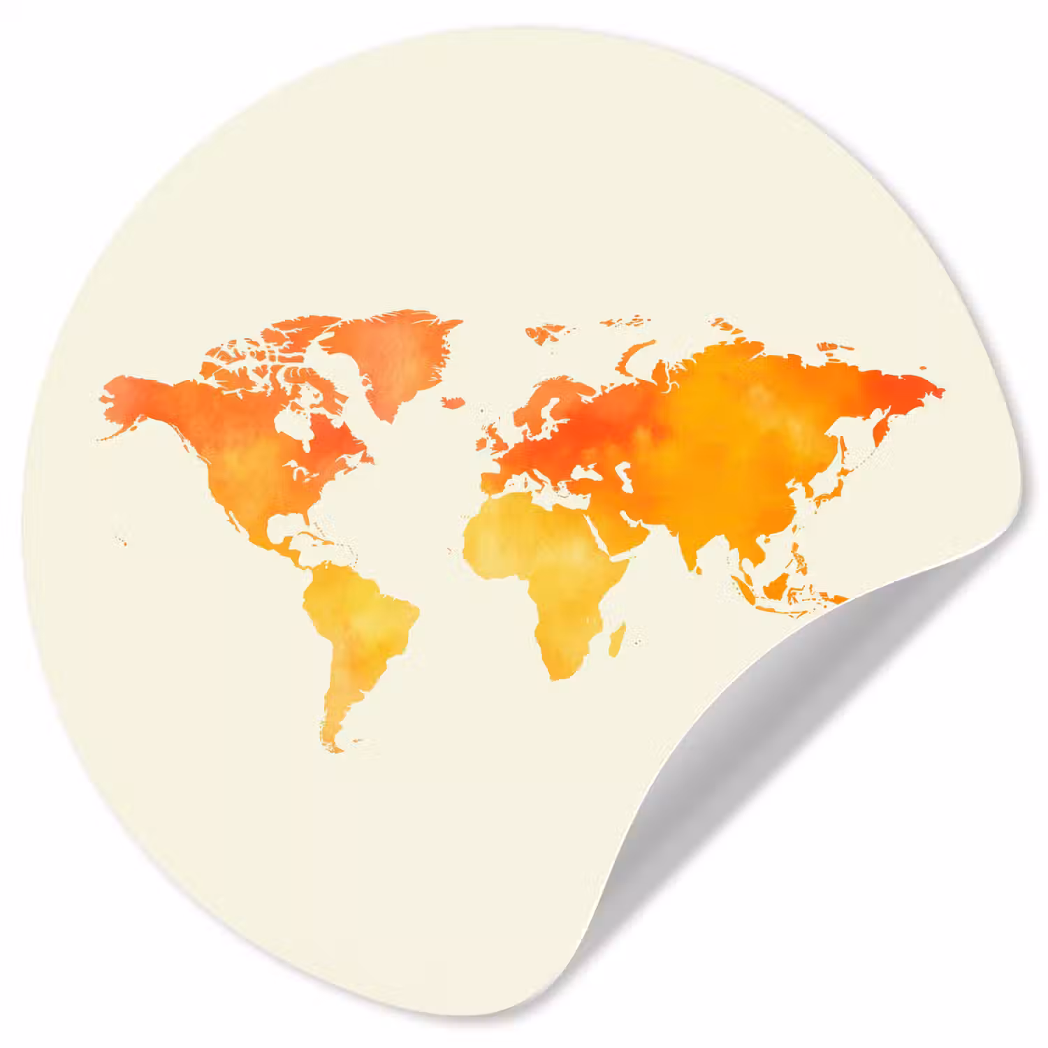 Wereldkaart - Oranje - Kleurrijk Wandcirkel behangsticker klein -3d