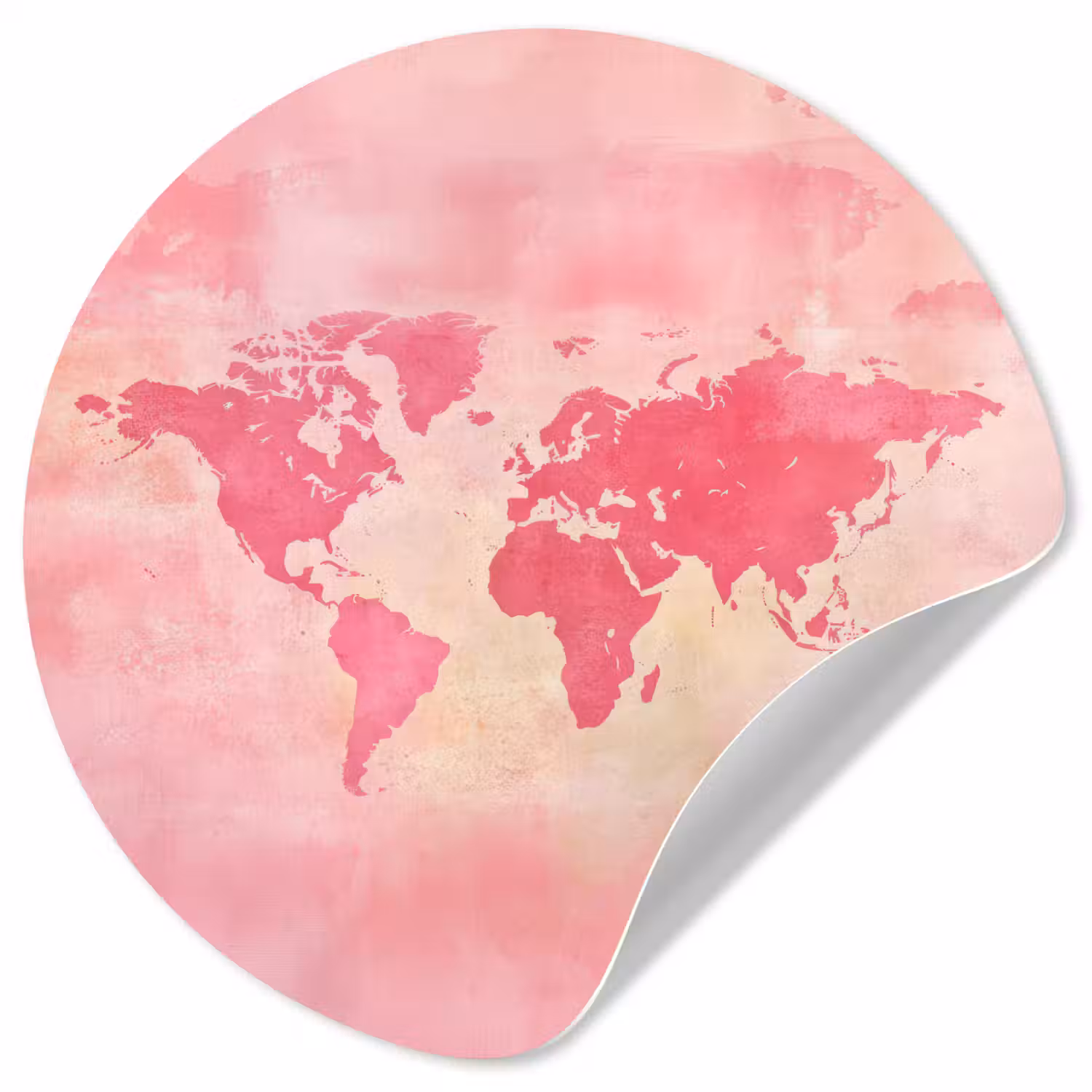 Wereldkaart - Roze - Vaag Wandcirkel behangsticker klein -3d
