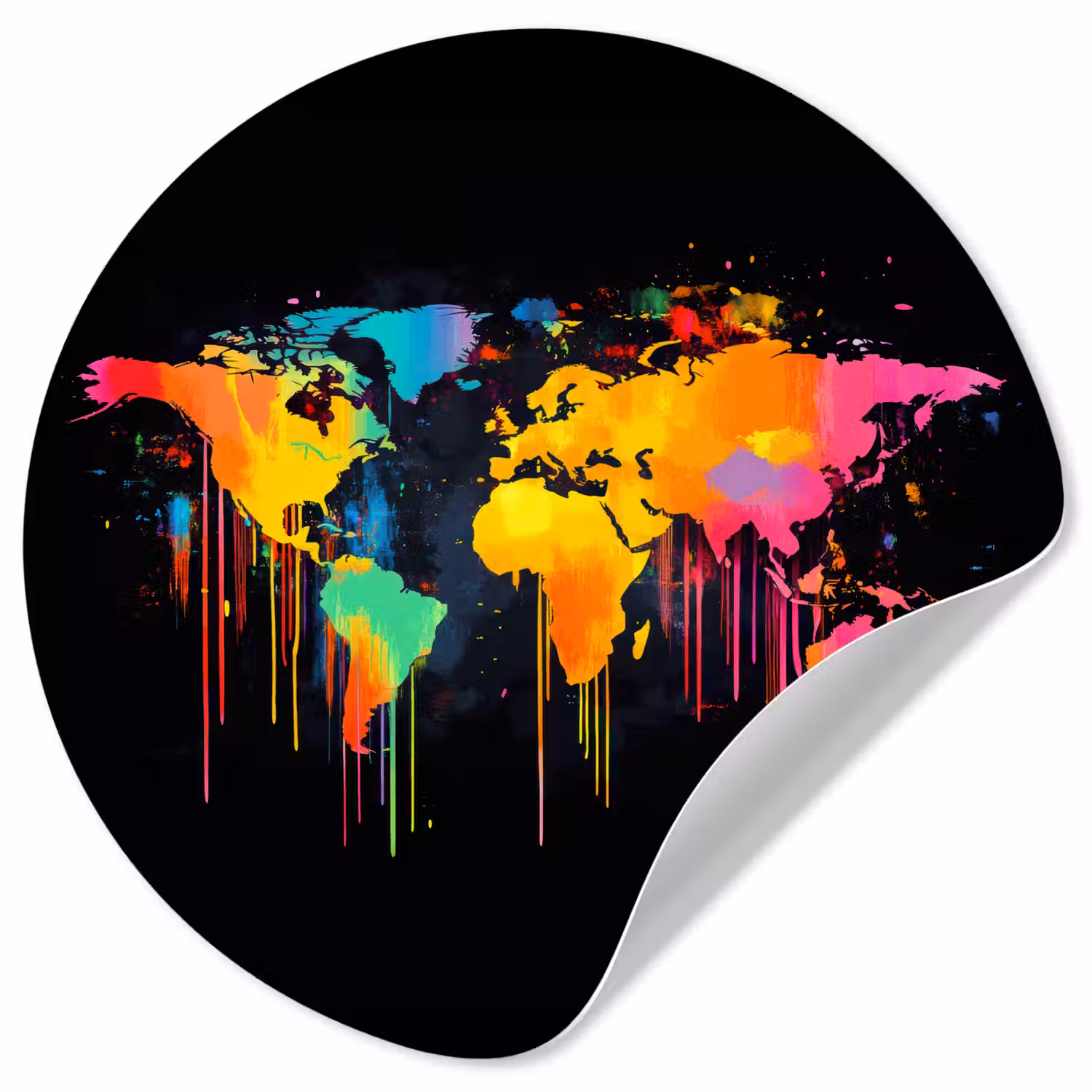 Wereldkaart - Verf - Kleurrijk - Graffiti - Wereld Wandcirkel behangsticker klein -3d