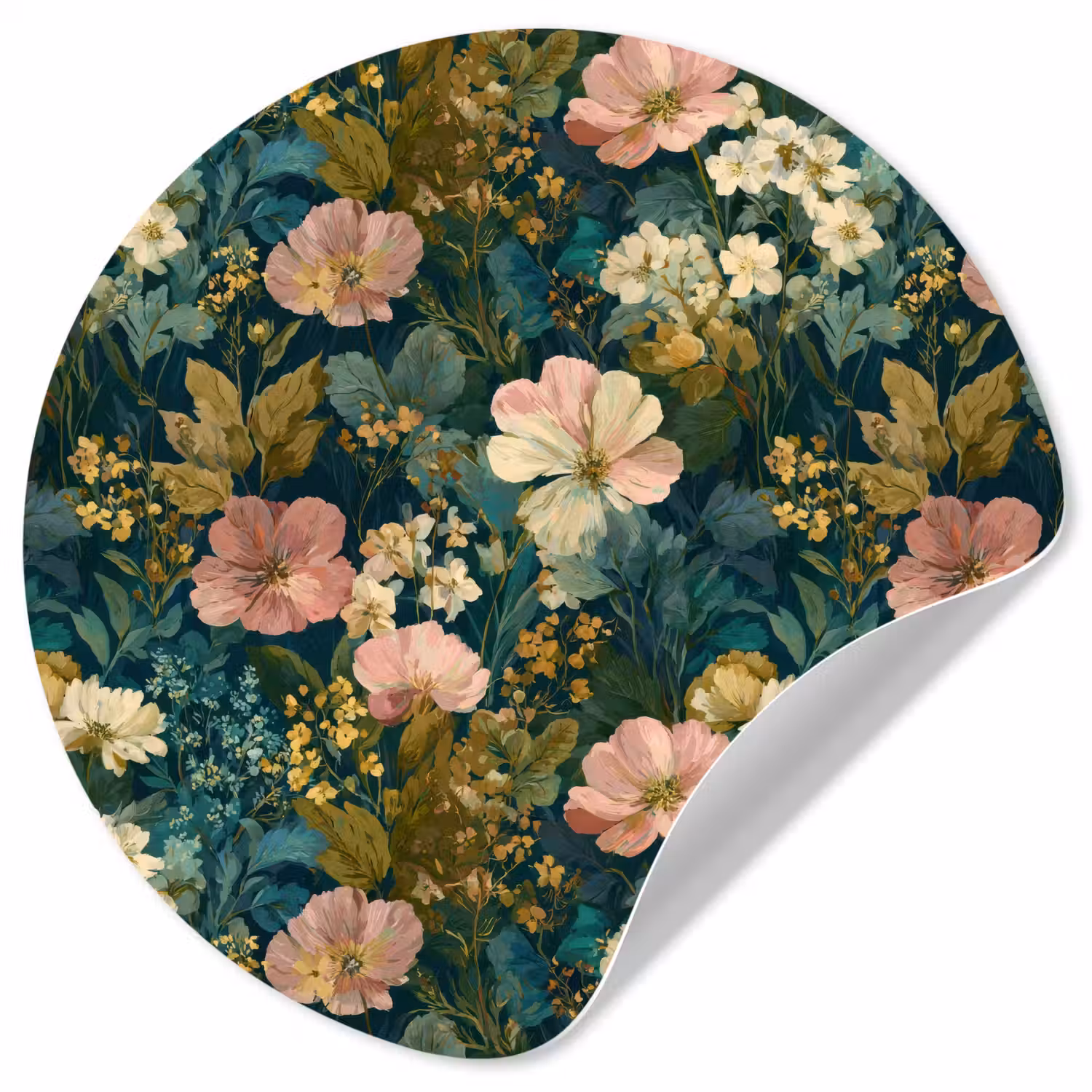 Wilde bloemen - Botanisch - Patroon - Roze - Romantisch Wandcirkel behangsticker klein 186 -3d