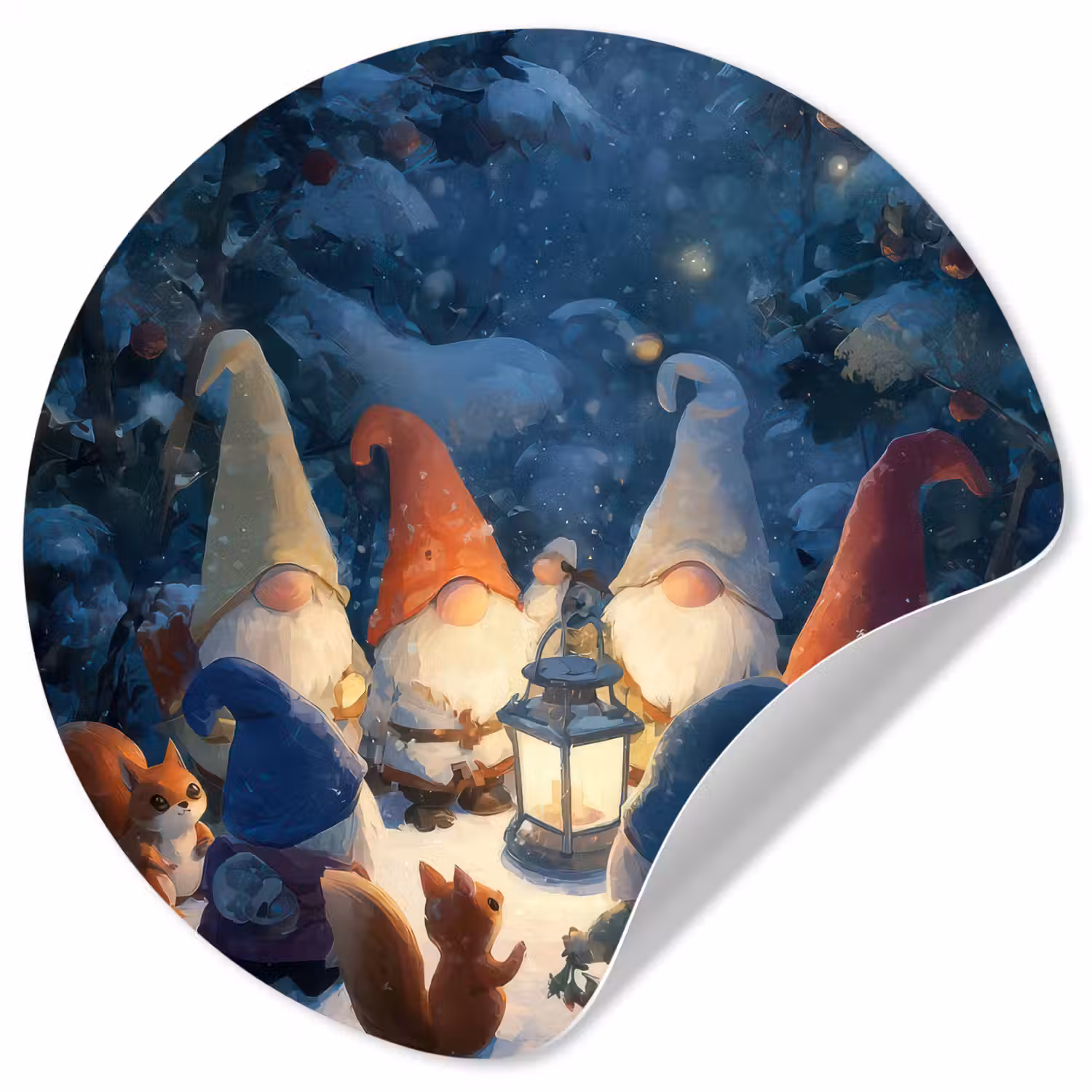 Winter - Gnooms - Eekhoorns - Meerkleurig Wandcirkel behangsticker klein -3d