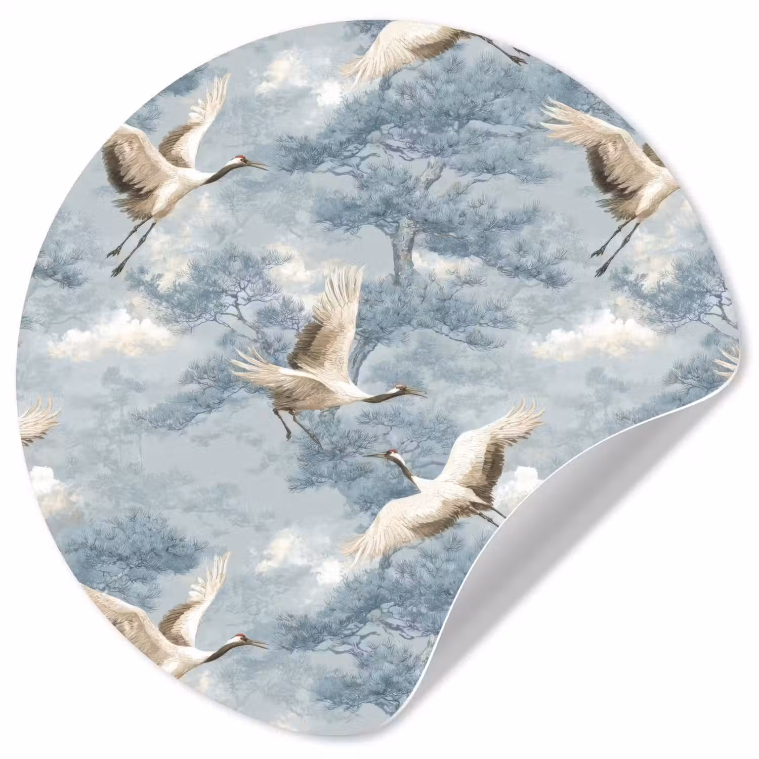 Wolken - Kraanvogels - Blauw Wandcirkel behangsticker klein 186 -3d