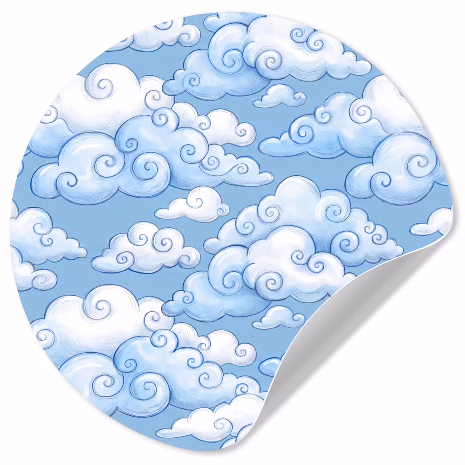 Wolken - Patroon - Hemel - Illustratie - Wit Wandcirkel behangsticker klein -3d