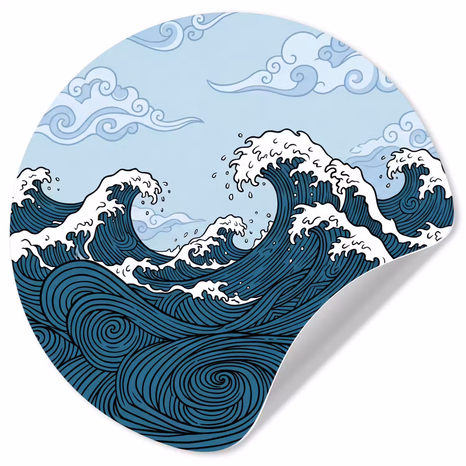 Zee - Golven - Japans - Natuur - Blauw Wandcirkel behangsticker klein -3d