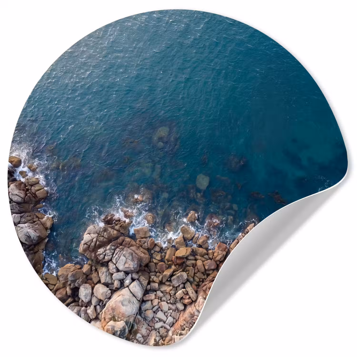 Zee - Kustlijn - Natuur - Abstract - Blauw Wandcirkel behangsticker klein -3d