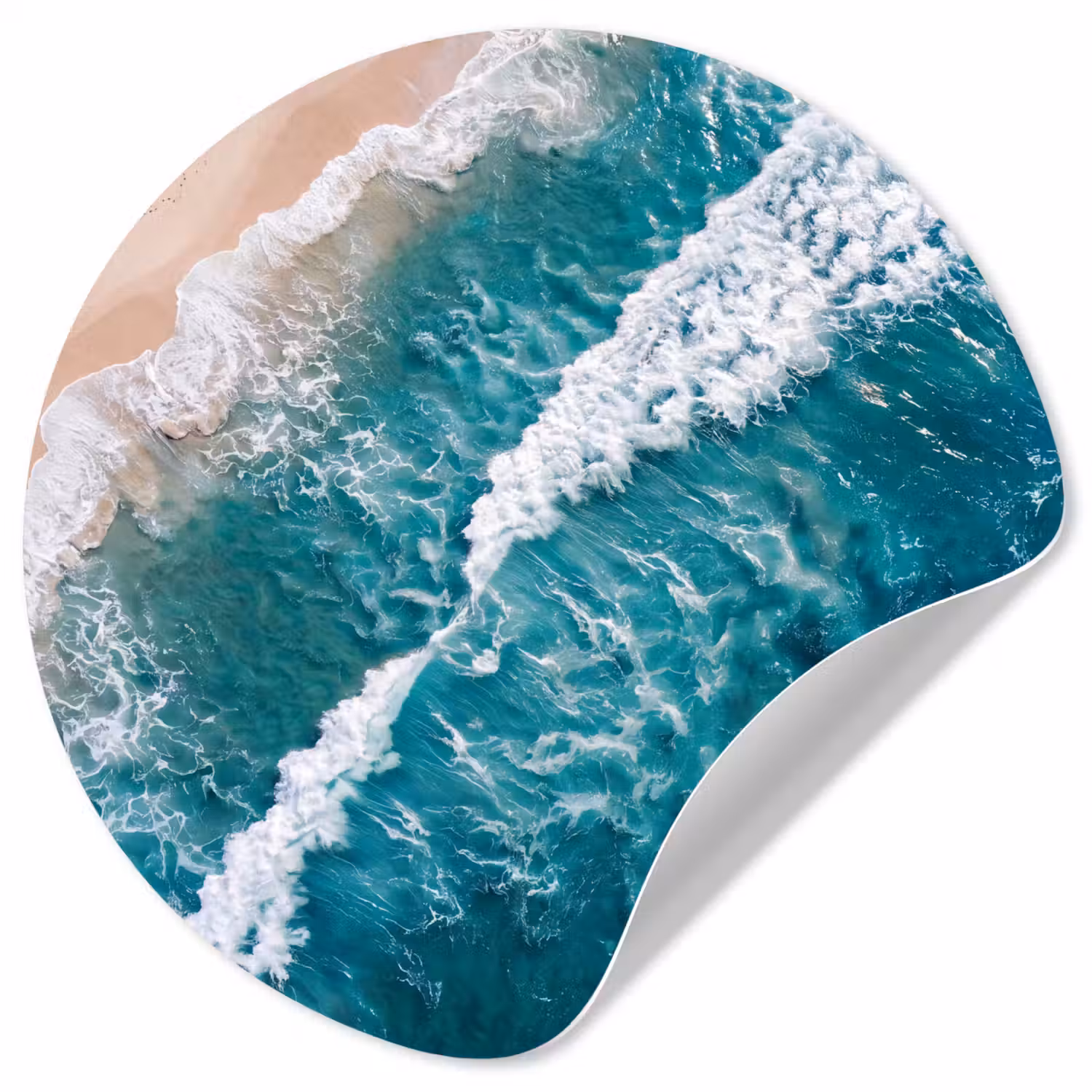 Zee - Strand - Golven - Natuur - Blauw Wandcirkel behangsticker klein -3d