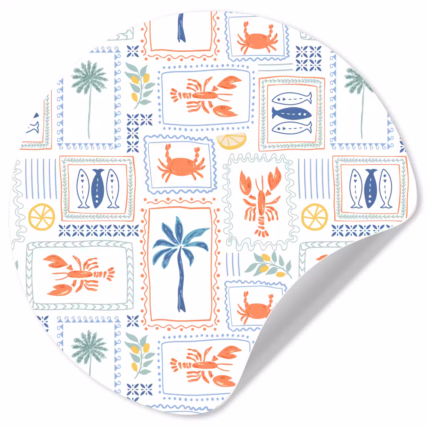 Italiaans - Zee - Sfeer - Krab - Multi Wandcirkel behangsticker klein 186 -3d