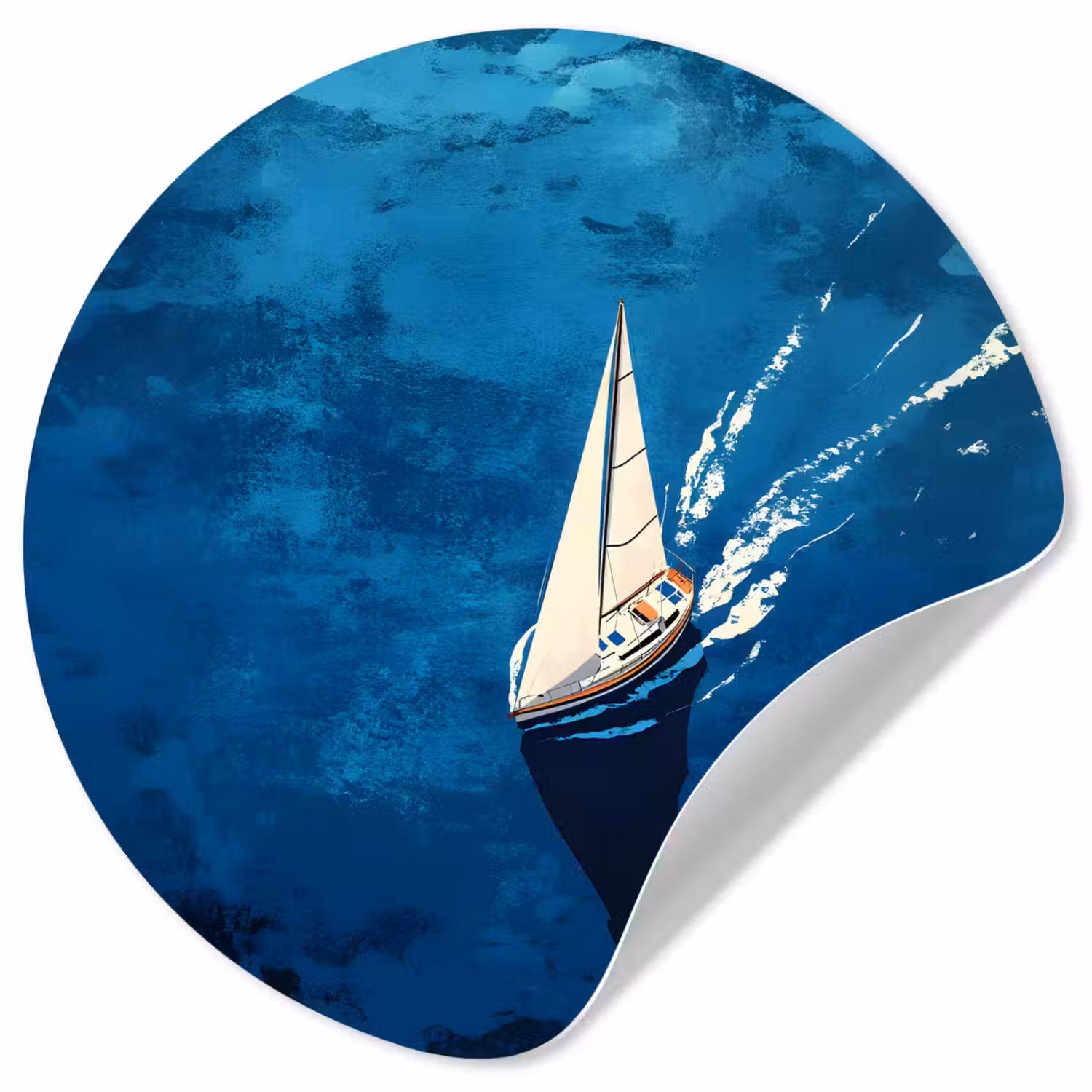 Zeilboot - Water - Abstract - Schaduw Wandcirkel behangsticker klein -3d