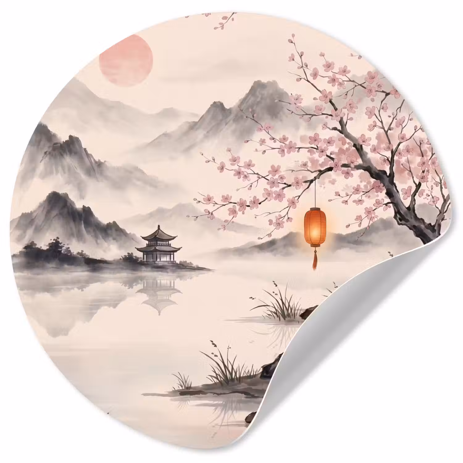 Zon - Japans - Traditioneel Wandcirkel behangsticker klein -3d