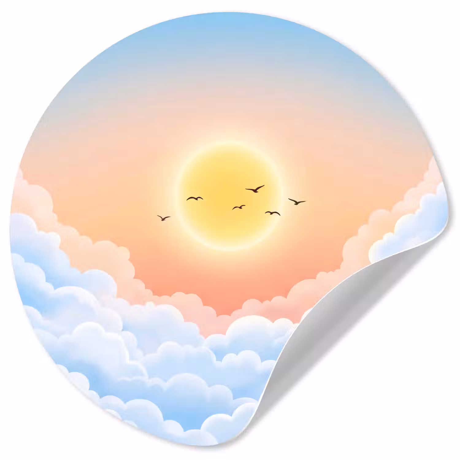 Zon - Vogels - Lucht - Natuur - Geel Wandcirkel behangsticker klein -3d