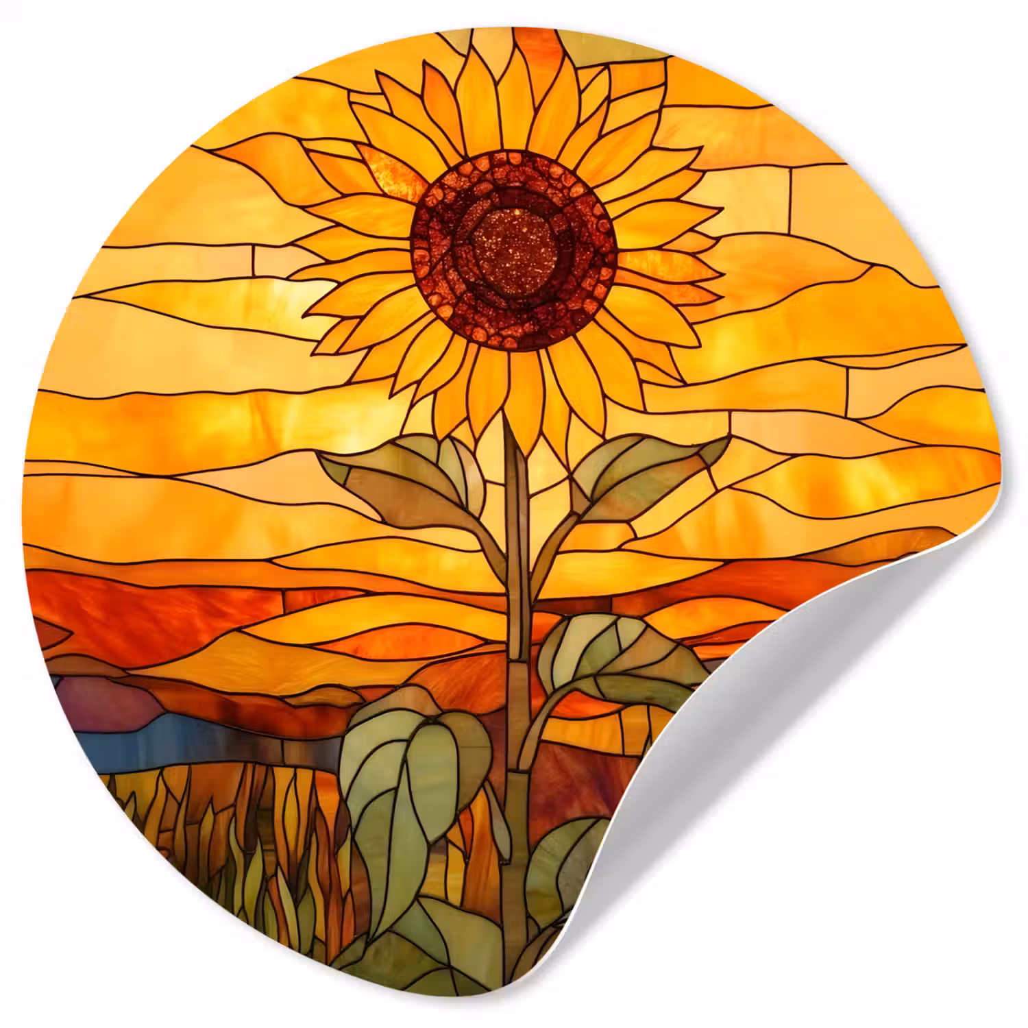 Zonnebloem - Mozaïek - Zonsondergang - Geel Wandcirkel behangsticker klein -3d