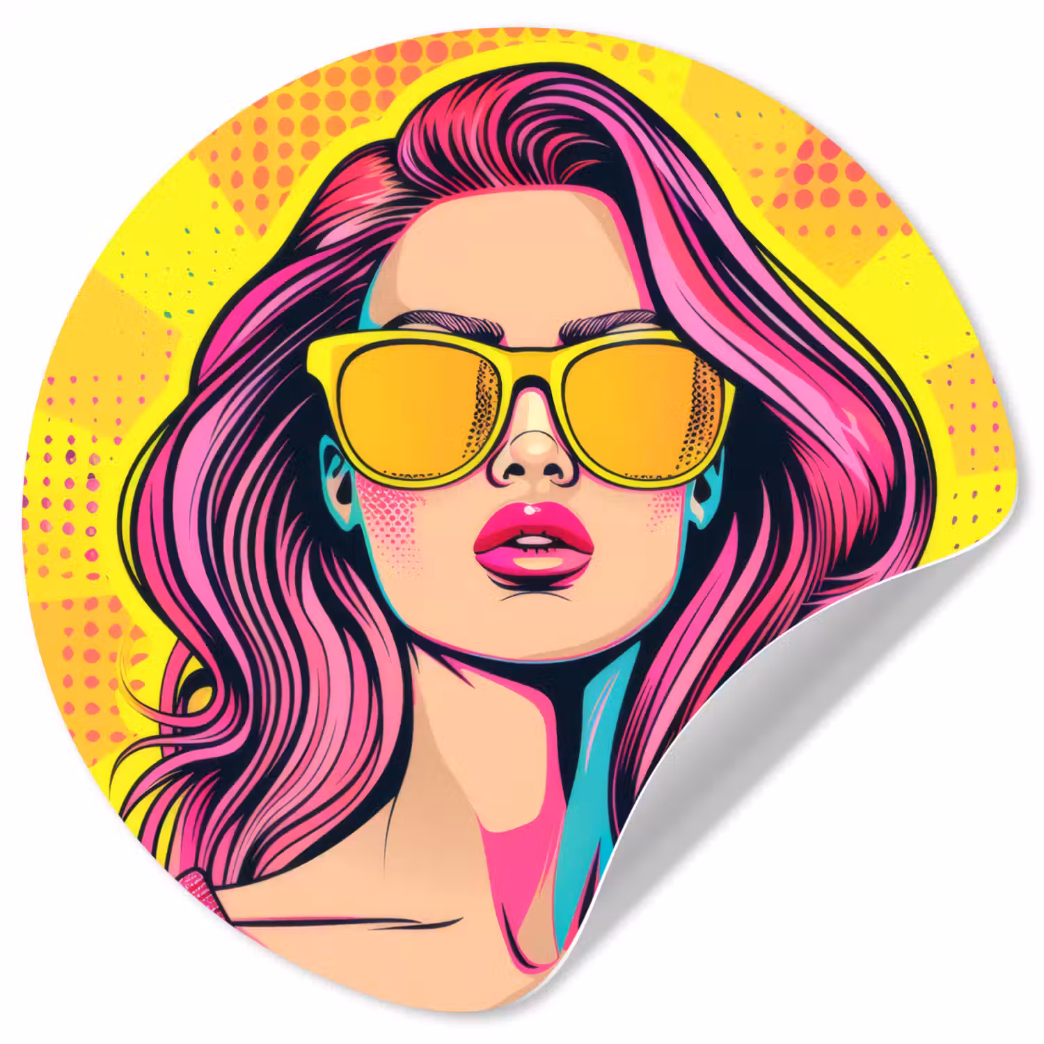 Zonnebril - Vrouw - Zonnig - Geel Wandcirkel behangsticker klein -3d