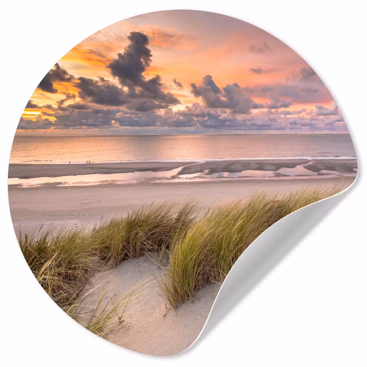 Zonsondergang - Duin - Strand - Planten - Zee Wandcirkel behangsticker klein -3d