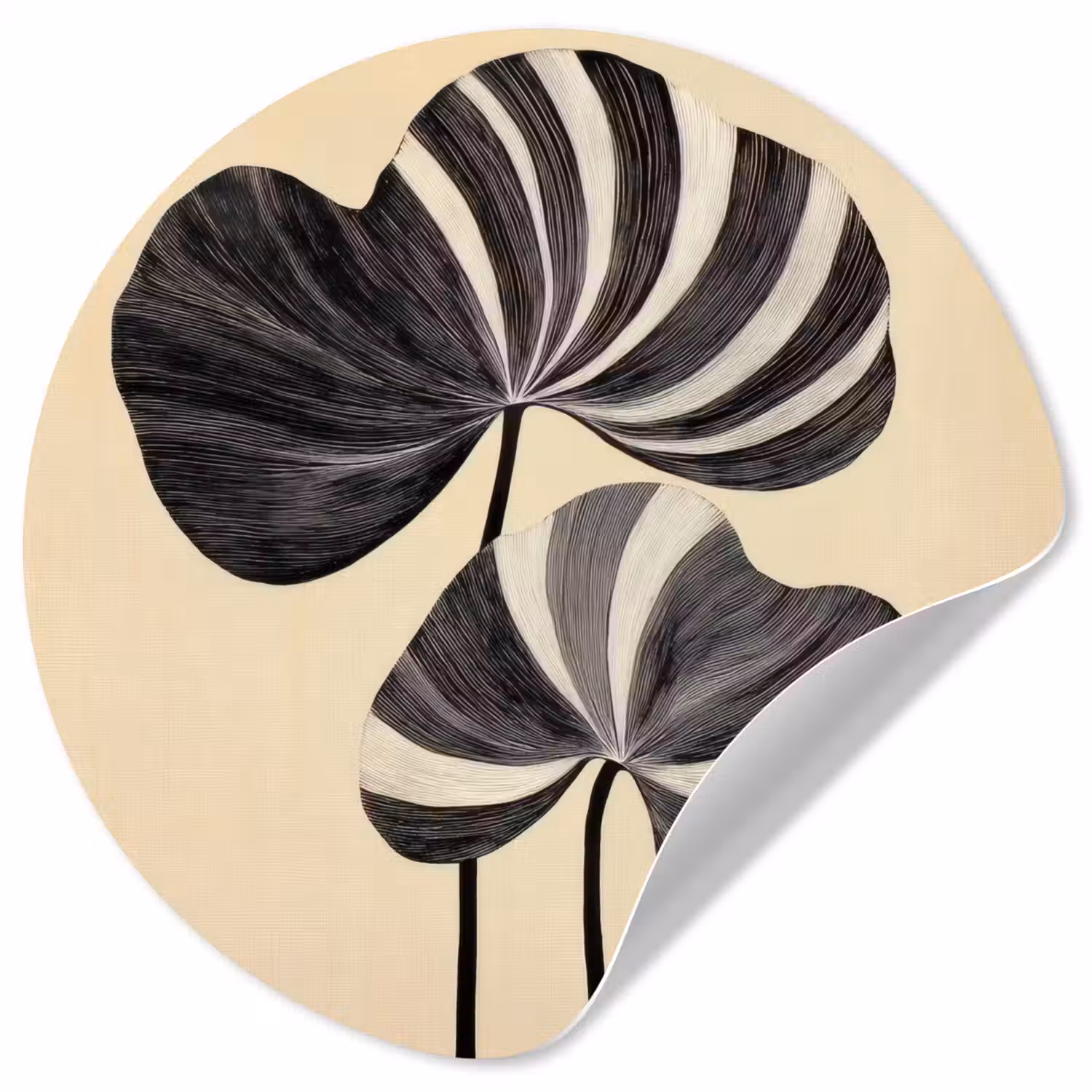 Zwart - Bladeren - Strepen - Minimalistisch Wandcirkel behangsticker klein -3d