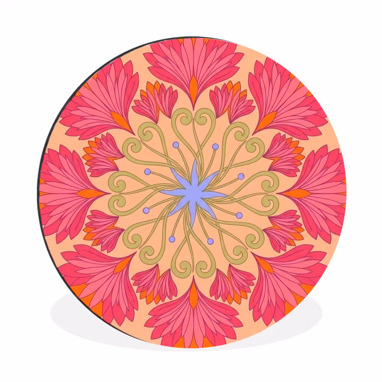 Bloemen - Patroon - Abstract - Roze - Decoratief Wandcirkel aluminium klein -3d