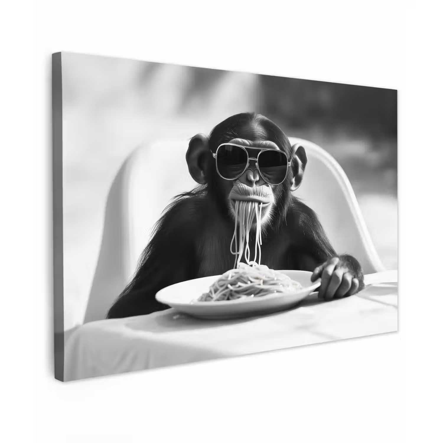 Aap - Spaghetti - Zonnebril - Zwart wit - Cool - Dier Tuinposter op houten frame 2 cm dik klein -3d